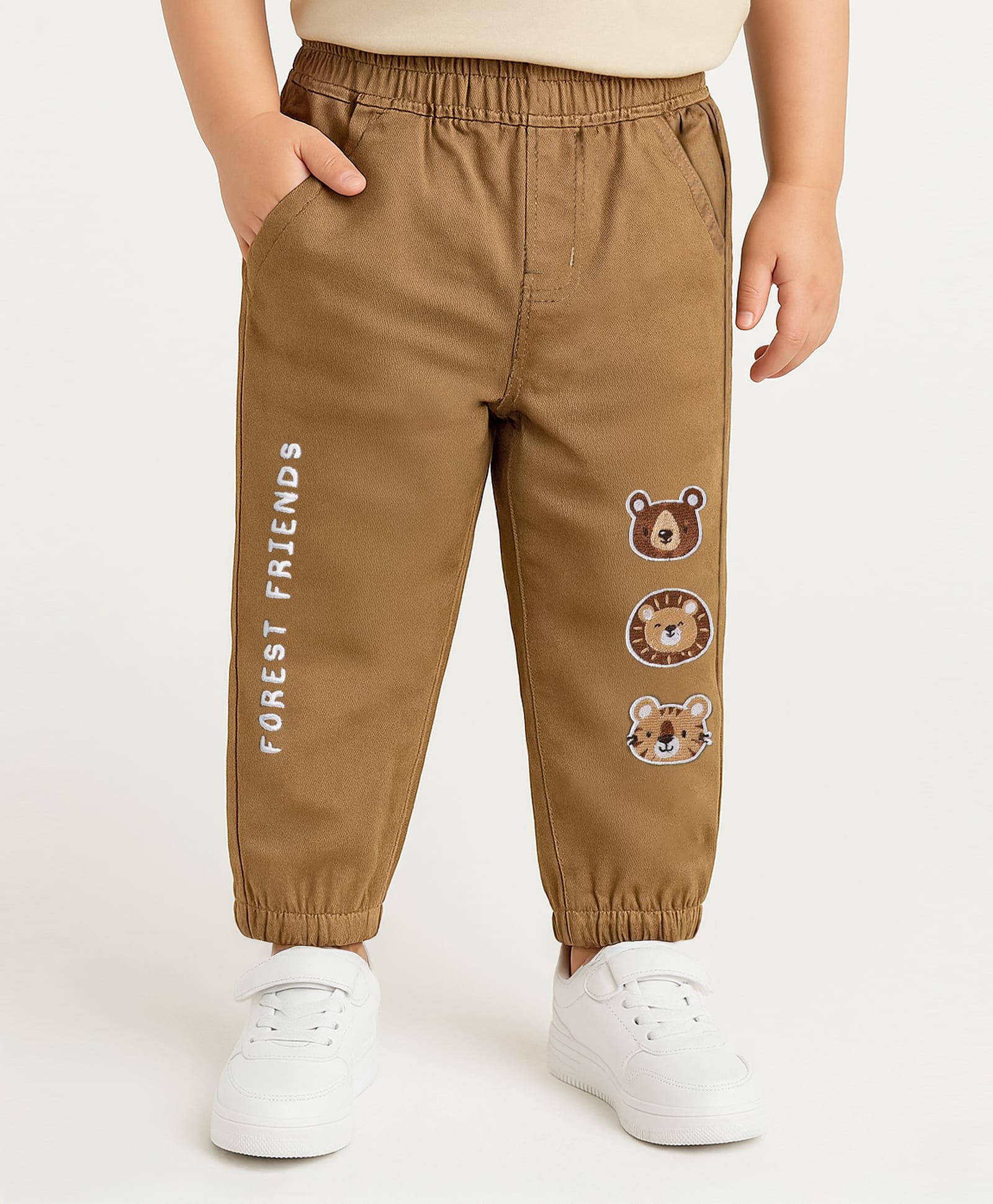 Babyoye Twill Woven Full Length Trouser with Animal Patch Applique - Beige-picture-25