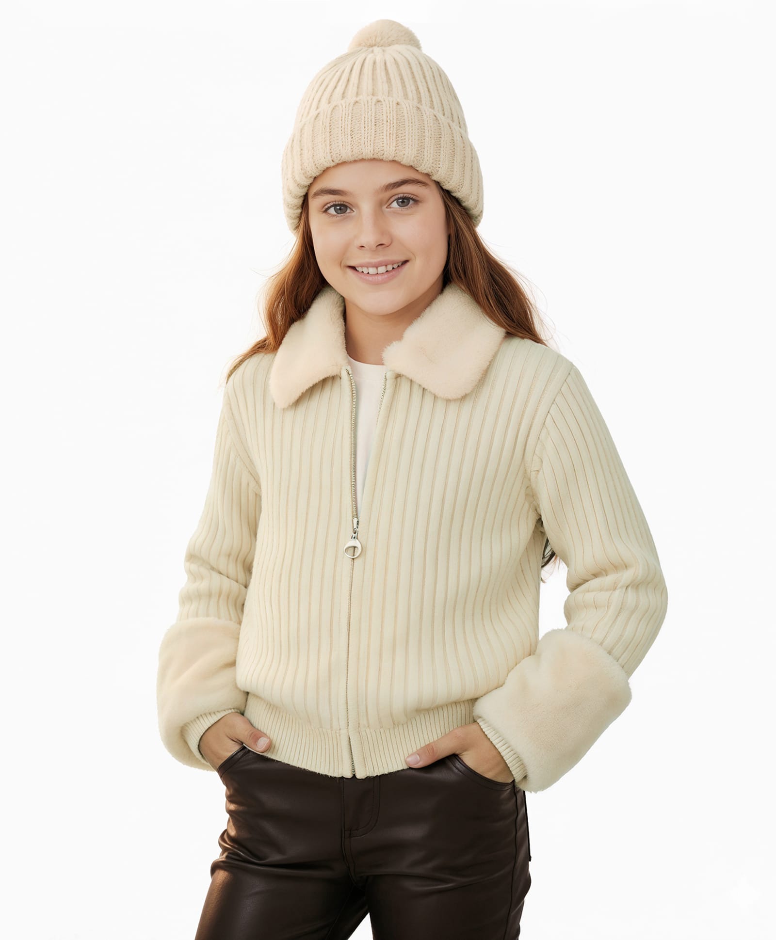Pine Kids Knit Full Sleeves Solid Front Open Sweater - Offwhite-image-46