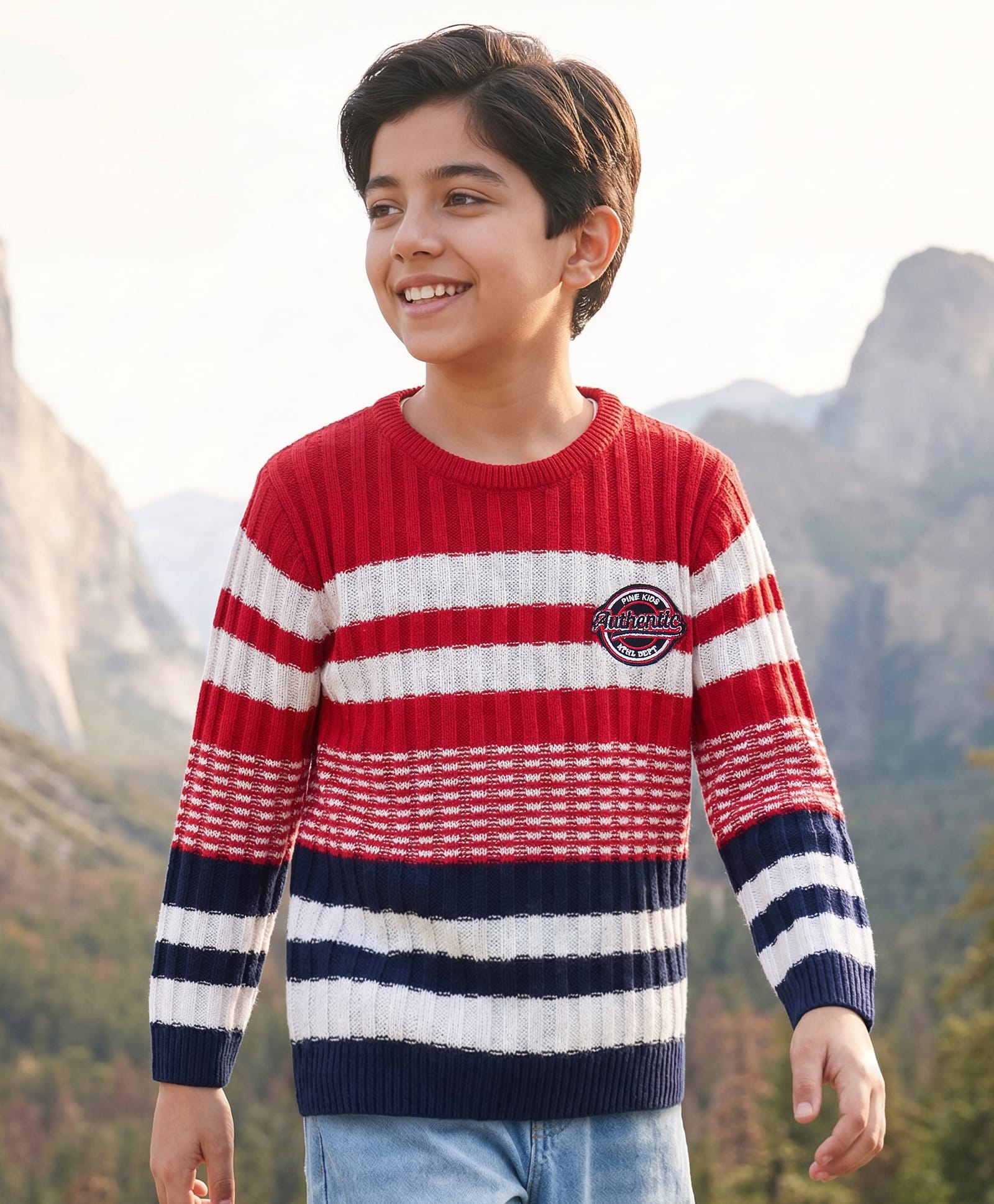 Pine Kids Knit Full Sleeves Striped Pullover - Red-image-44