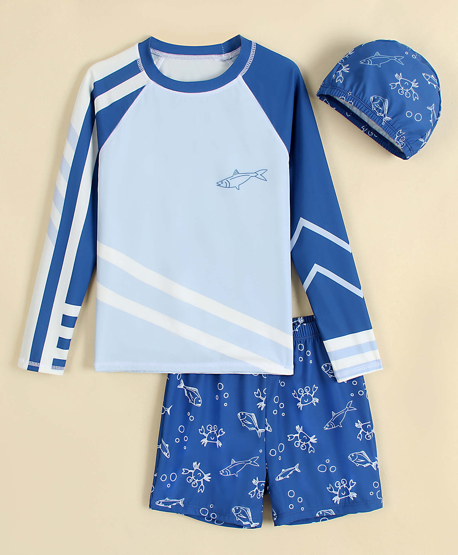 Mark & Mia Full Raglan Sleeves Two Piece Swimsuit with Fish Print -Blue-picture-15