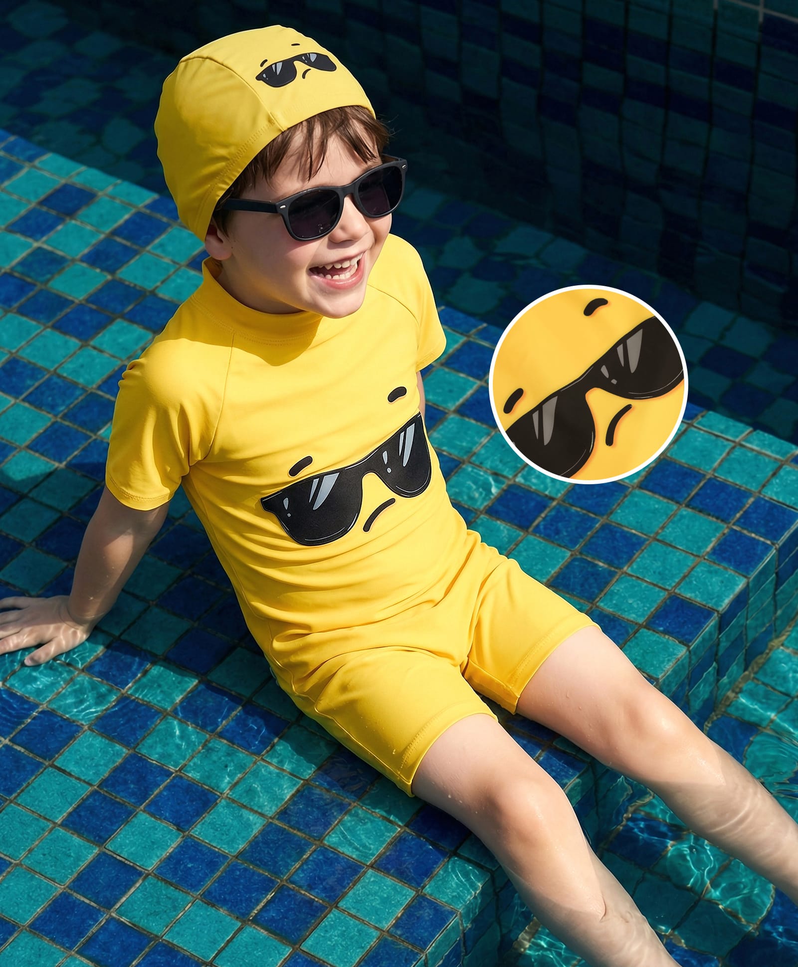 Mark & Mia Half Raglan Sleeves Legged Swimsuit With Goggles Print & Cap - Yellow-picture-22