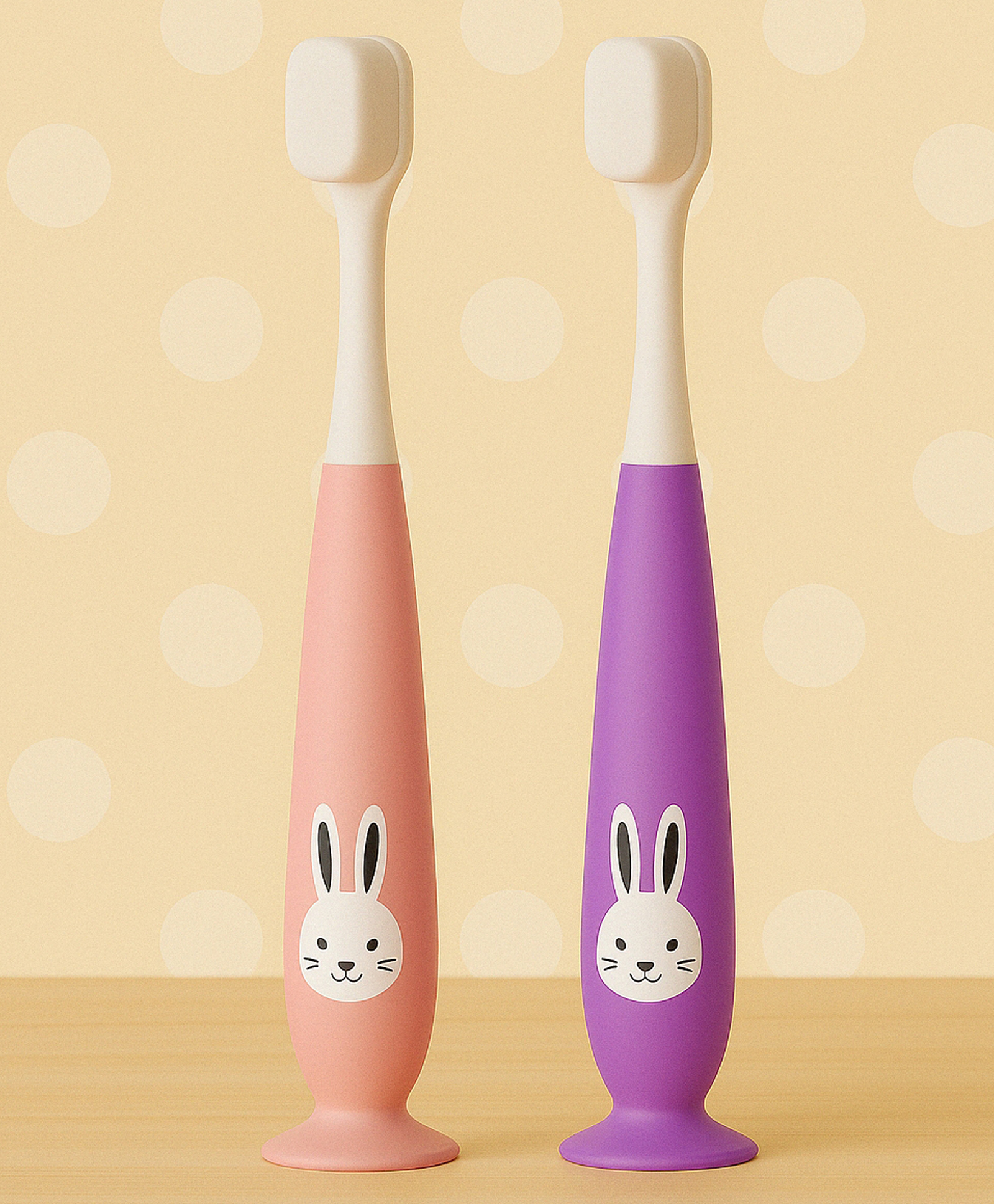 KIDS BASIC Baby Toothbrush with Bunny Design Soft Bristle with Cup Base - Purple & Pink (Pack of 2)-image-9