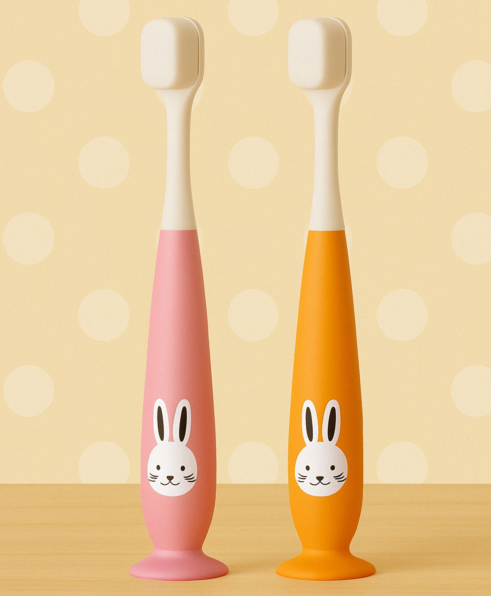 KIDS BASIC Baby Toothbrush with Bunny Design Soft Bristle with Cup Base - Yellow & Pink (Pack of 2)-image-38