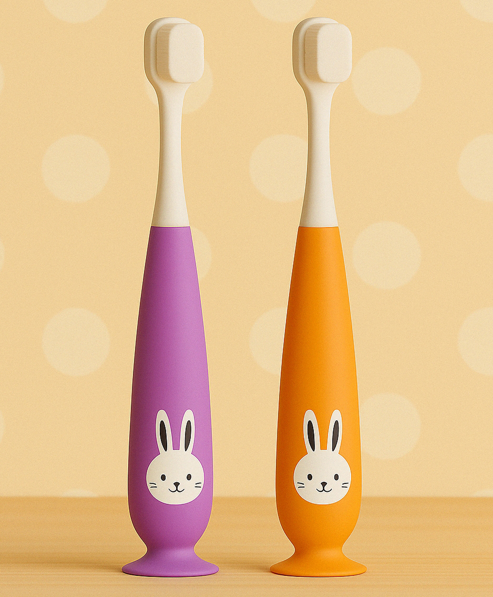KIDS BASIC Baby Toothbrush with Bunny Design Soft Bristle with Cup Base - Purple & Yellow (Pack of 2)-image-39