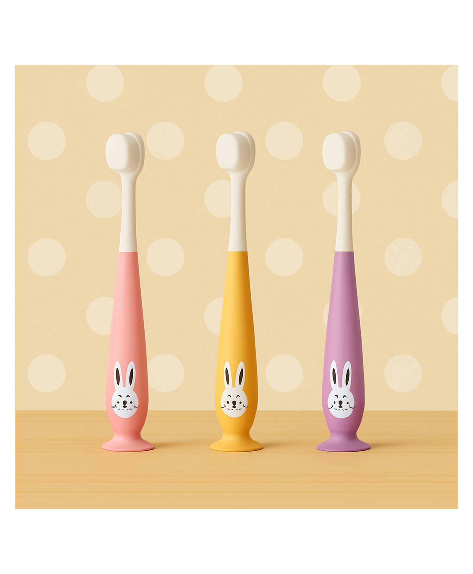 KIDS BASIC Baby Toothbrush with Bunny Design Soft Bristle with Cup Base - Purple, Pink & Yellow (Pack of 3)-image-10