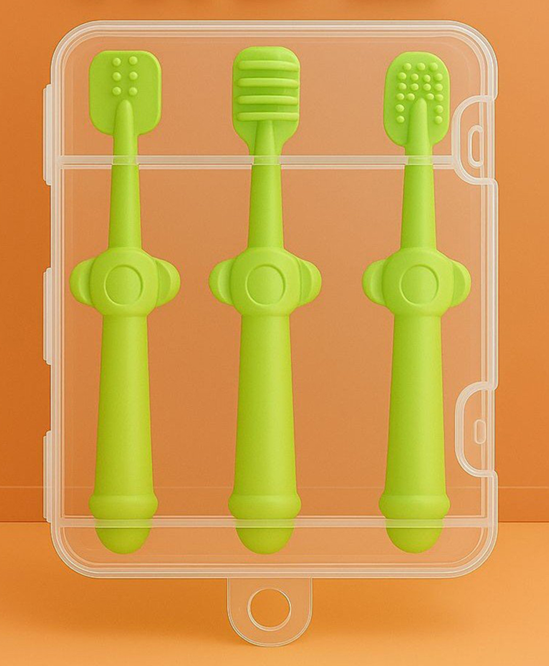 KIDS BASIC Baby Toothbrush 3 In 1 Silicone Toothbrush Set - Green-image-11