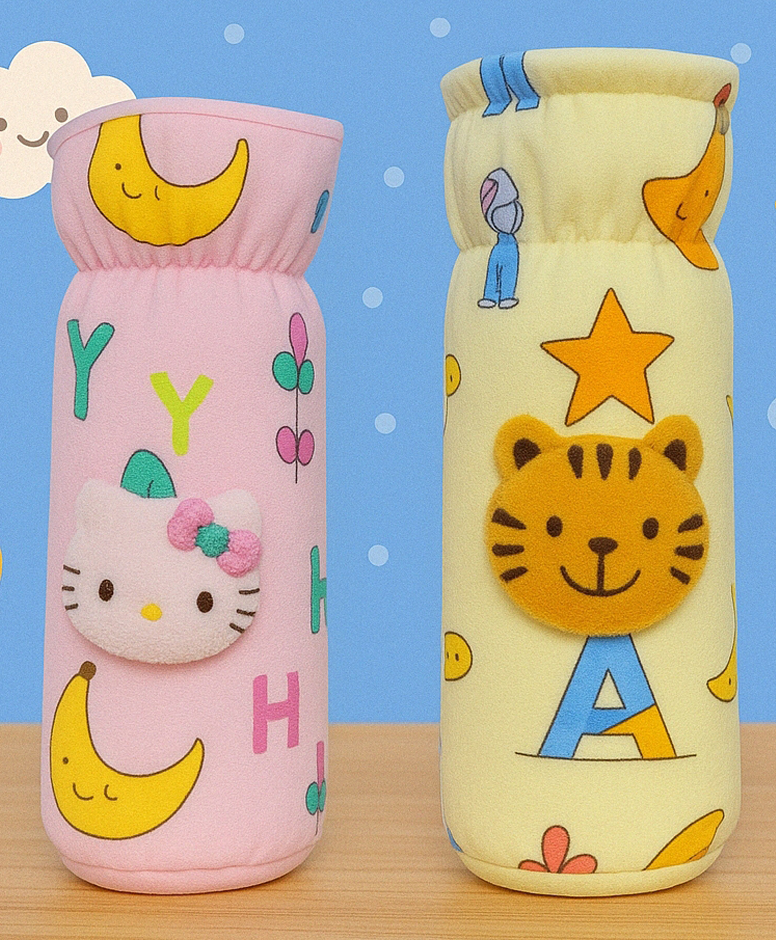 KIDS BASIC Soft & Durable Baby Feeding Bottle Cover Stretchable Soft Velvet Plush Cartoon Prints, Suitable UPTO 250 ml - Pink & Yellow(Pack of 2)-image-36