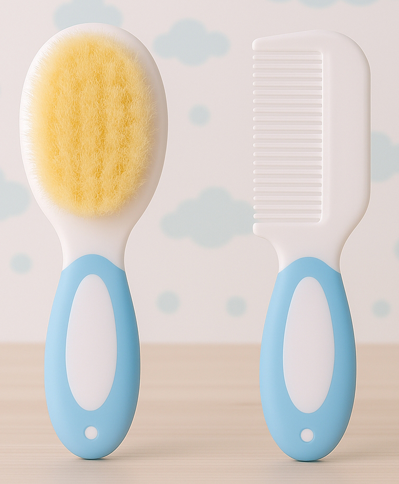 KIDS BASIC Baby Hair Comb & Brush Set | Soft Natural Bristles Brush - Blue-image-47
