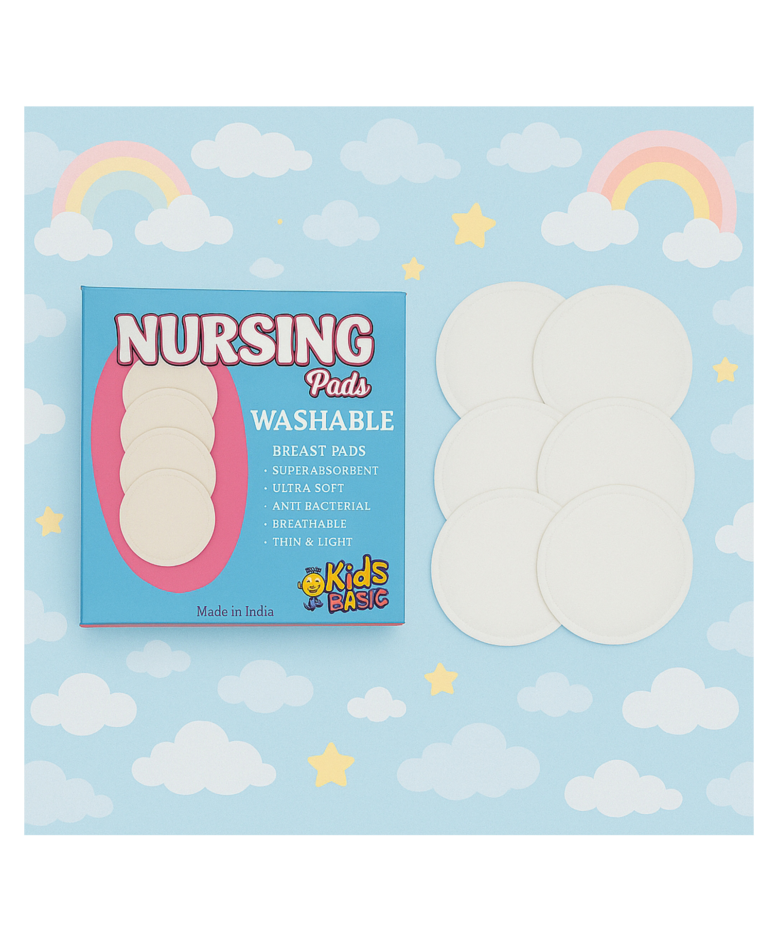 KIDS BASIC Nursing Breast Pads for Feeding Mother Washable, Reusable Soft Breast Pads (Pack of 6)-picture-10