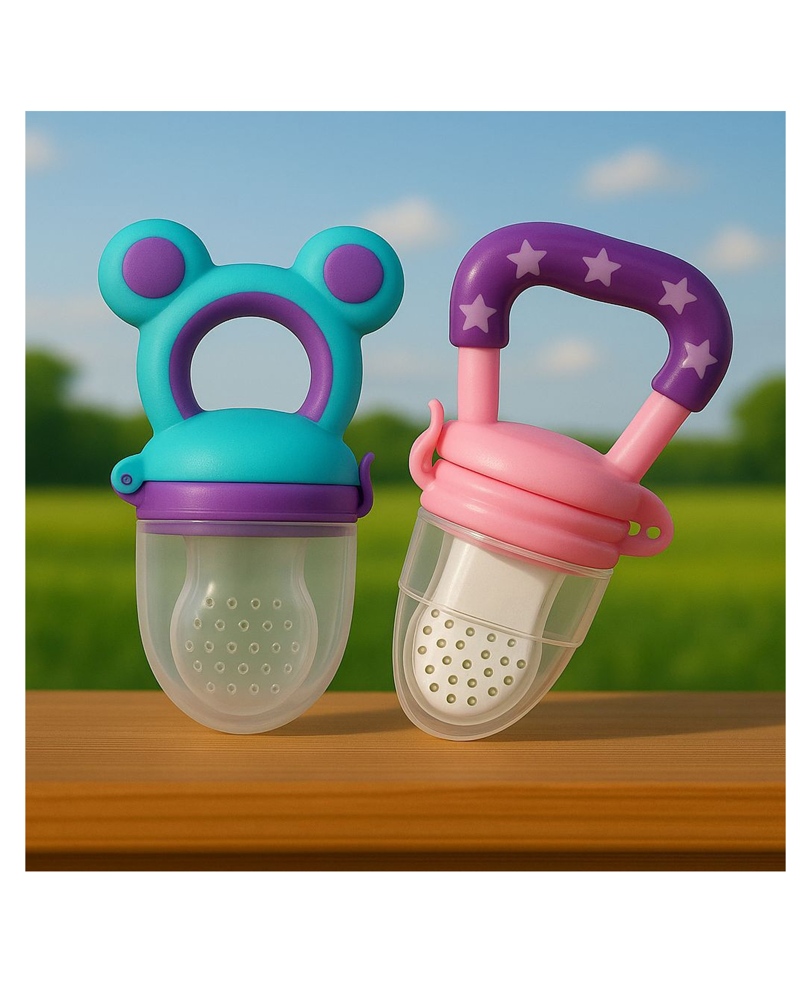 KIDS BASIC Premium Silicone Baby Mickey Nibbler Fruit & Food Feeder - Pink & Purple (Pack of 2)-image-34