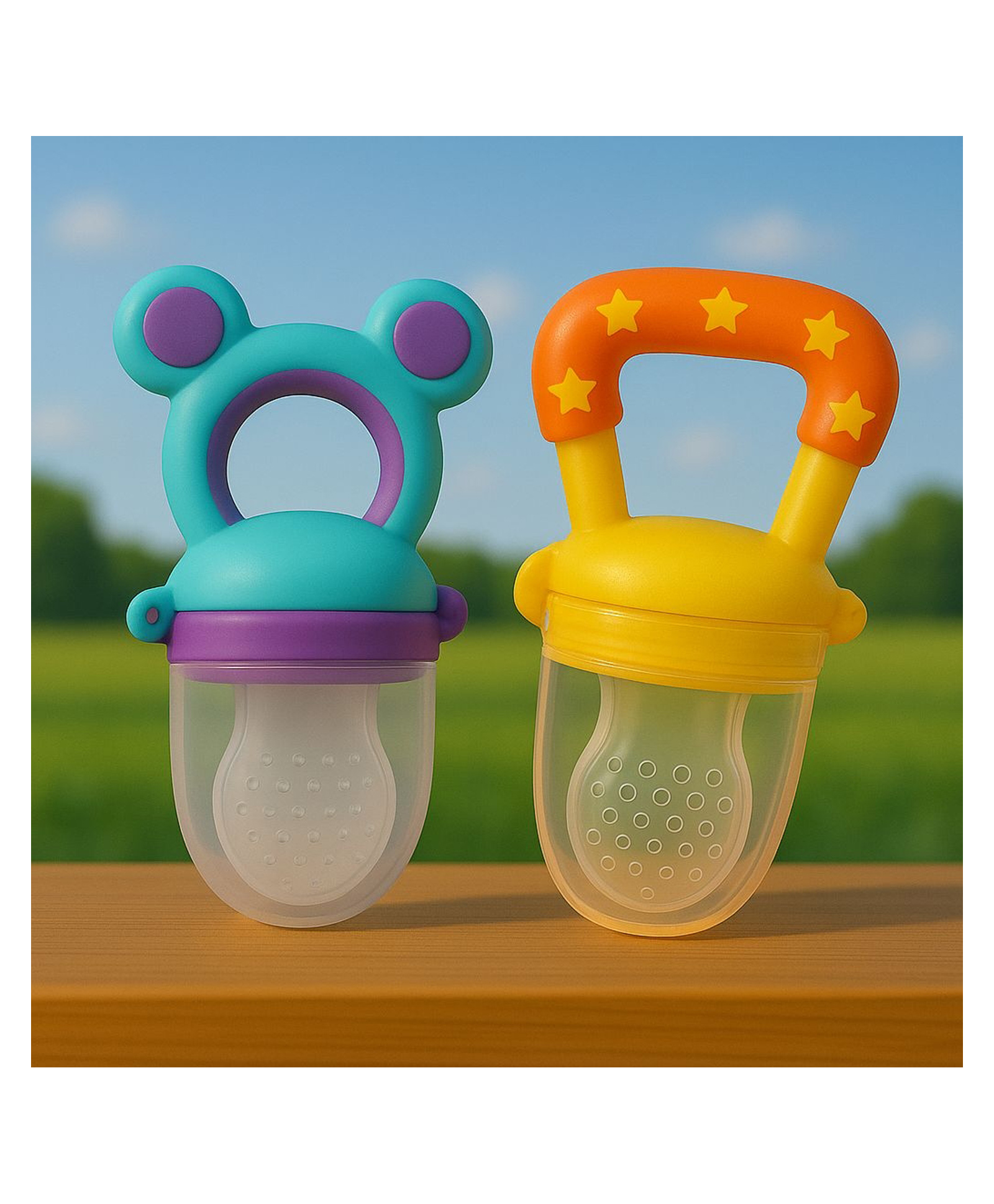 KIDS BASIC Premium Silicone Baby Mickey Nibbler Fruit & Food Feeder - Purple & Yellow (Pack of 2)-image-34