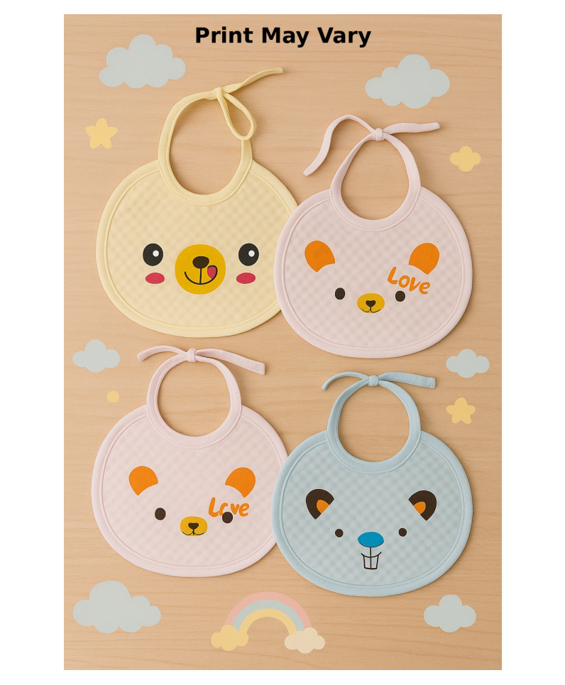KIDS BASIC Baby Knot-Tie Printed Bibs - Blue & Pink (Pack of 4)-image-26