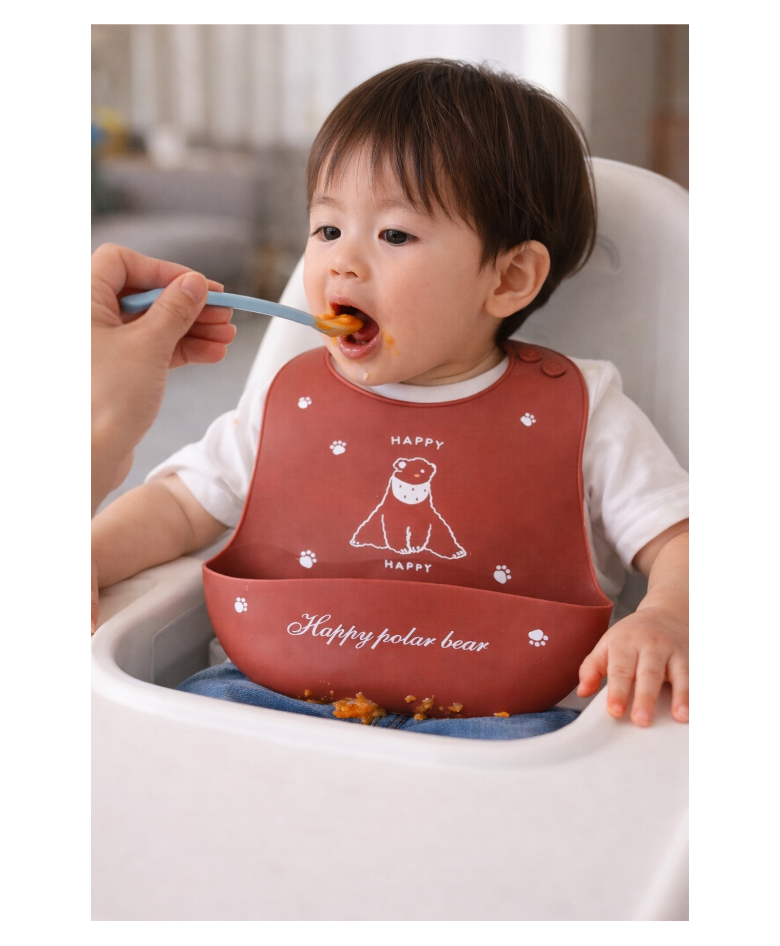 KIDS BASIC Soft Silicone Baby Bib with Food Pocket , Waterproof & Adjustable , Good Night Bear Design - Grey White (Pack of 1)-image-37
