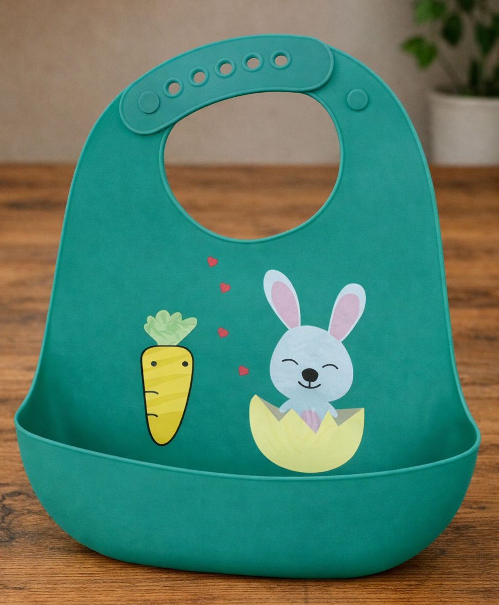 KIDS BASIC Soft Silicone Baby Bib with Food Pocket , Waterproof & Adjustable , Burger Cartoon Print - Yellow (Pack of 1)-image-38