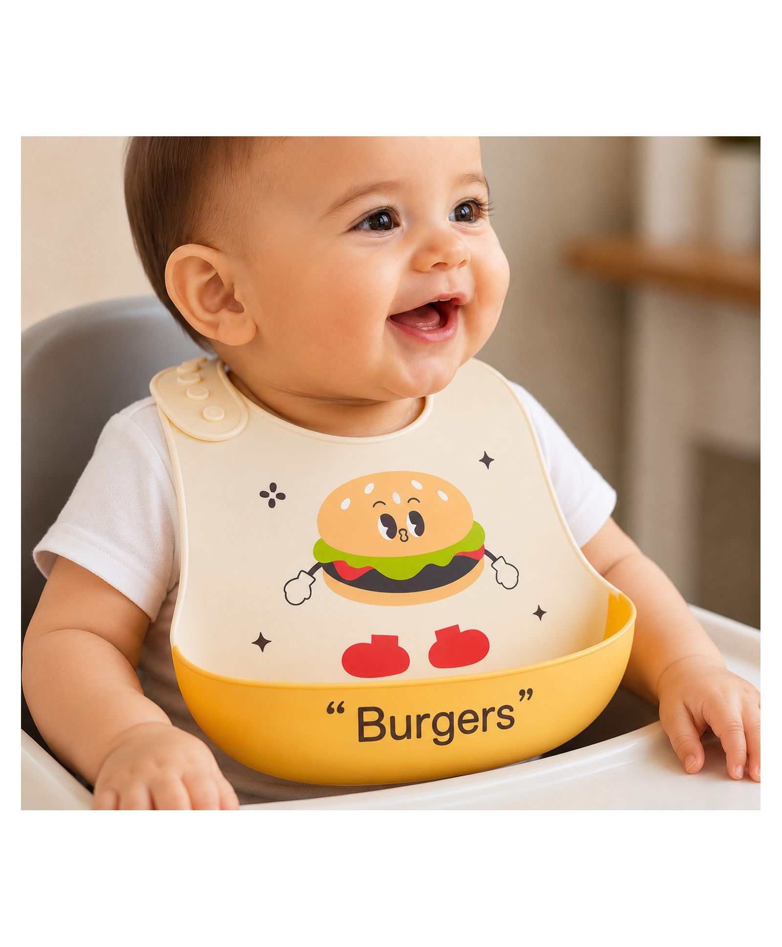 KIDS BASIC Soft Silicone Baby Bib with Food Pocket , Waterproof & Adjustable ,Cute Lion Face Design- Mustard (Pack of 1)-image-32