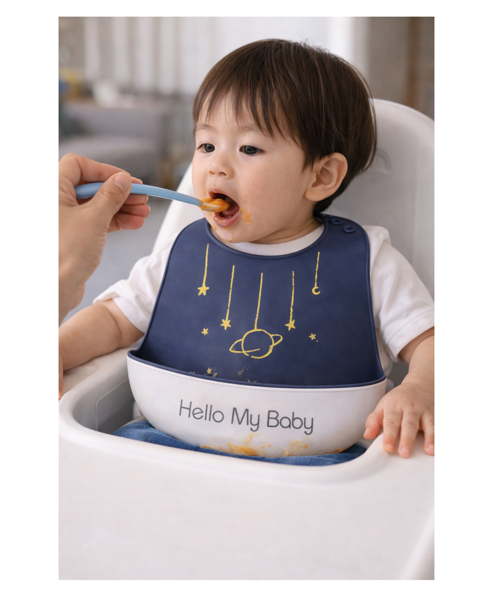 KIDS BASIC Soft Silicone Baby Bib with Food Pocket , Waterproof & Adjustable , Cute Whale Design - Blue (Pack of 1)-image-4