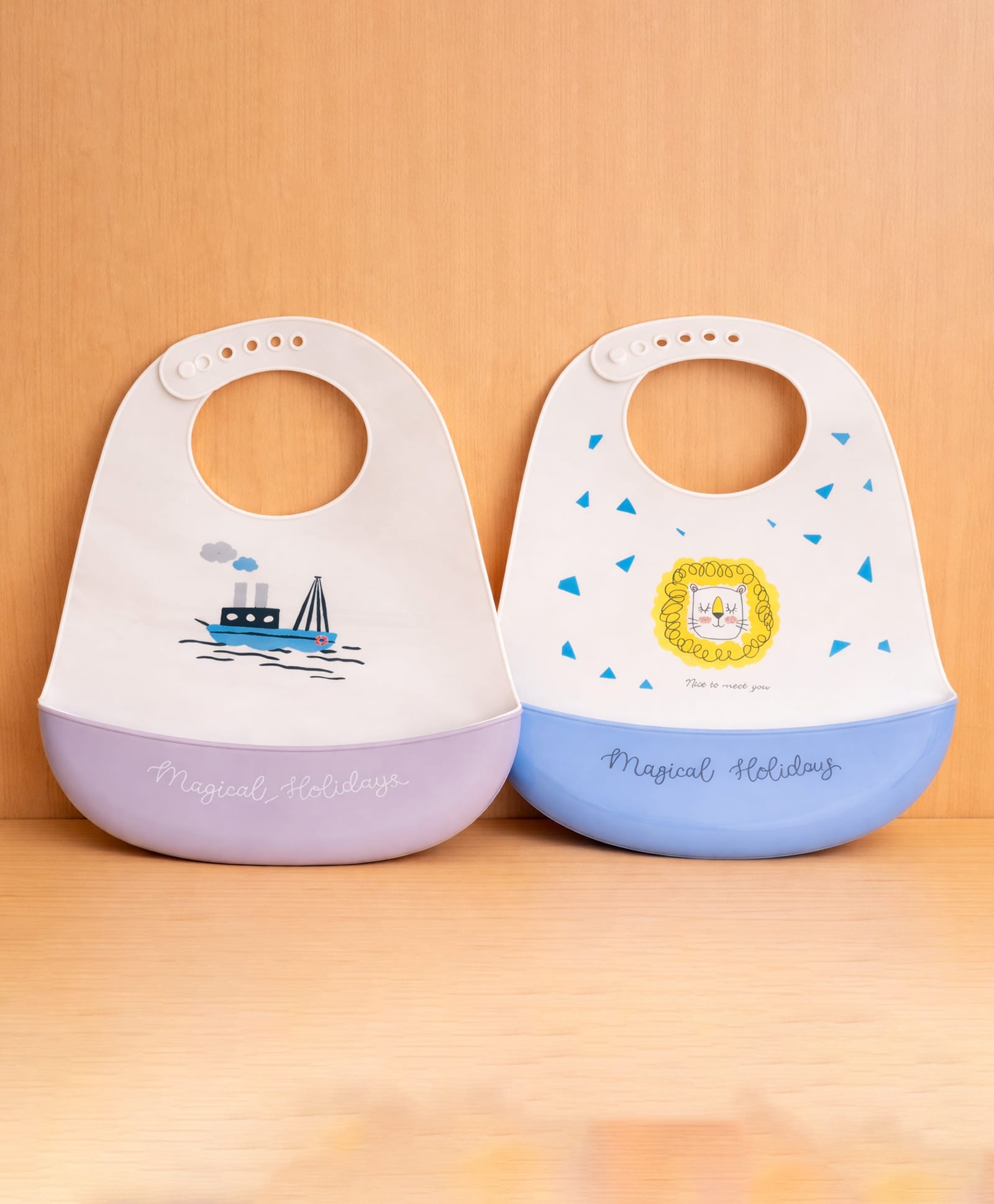 KIDS BASIC Soft Silicone Baby Bib with Food Pocket , Waterproof & Adjustable - Blue & Mustard (Pack of 2)-image-49