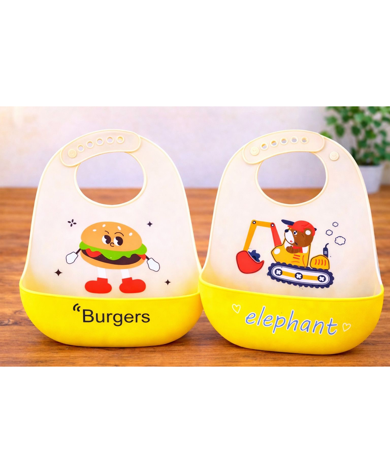 KIDS BASIC Soft Silicone Baby Bib with Food Pocket , Waterproof & Adjustable - Beige Mint & Grey (Pack of 2)-image-33