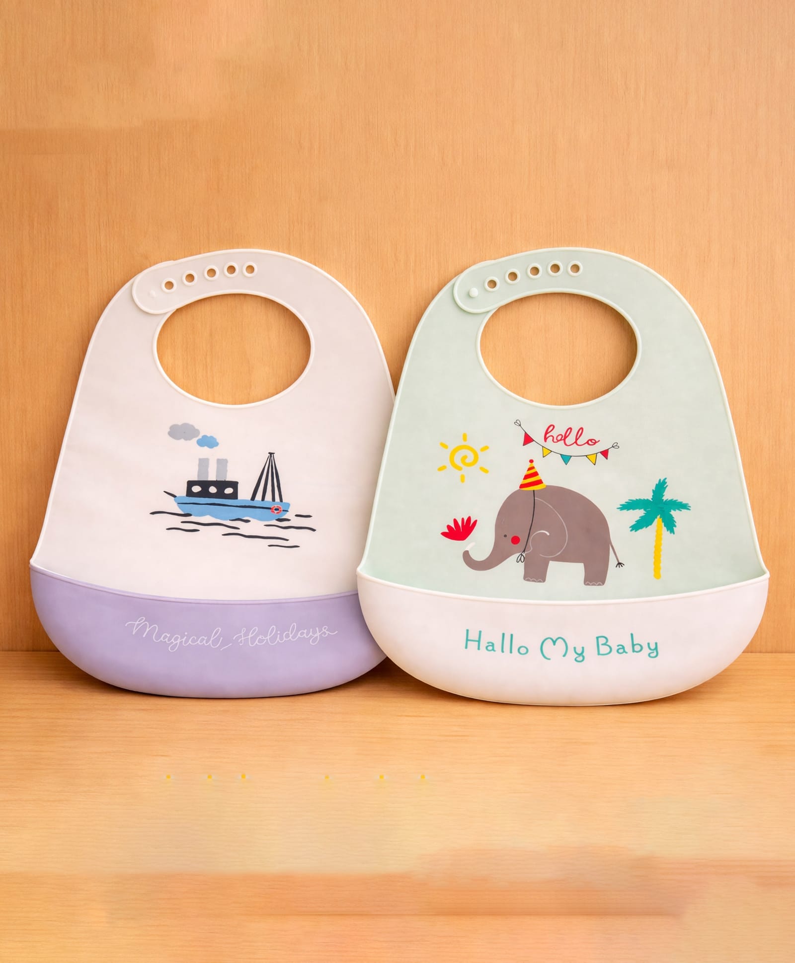 KIDS BASIC Soft Silicone Baby Bib with Food Pocket , Waterproof & Adjustable - Grey & Yellow (Pack of 2)-image-12