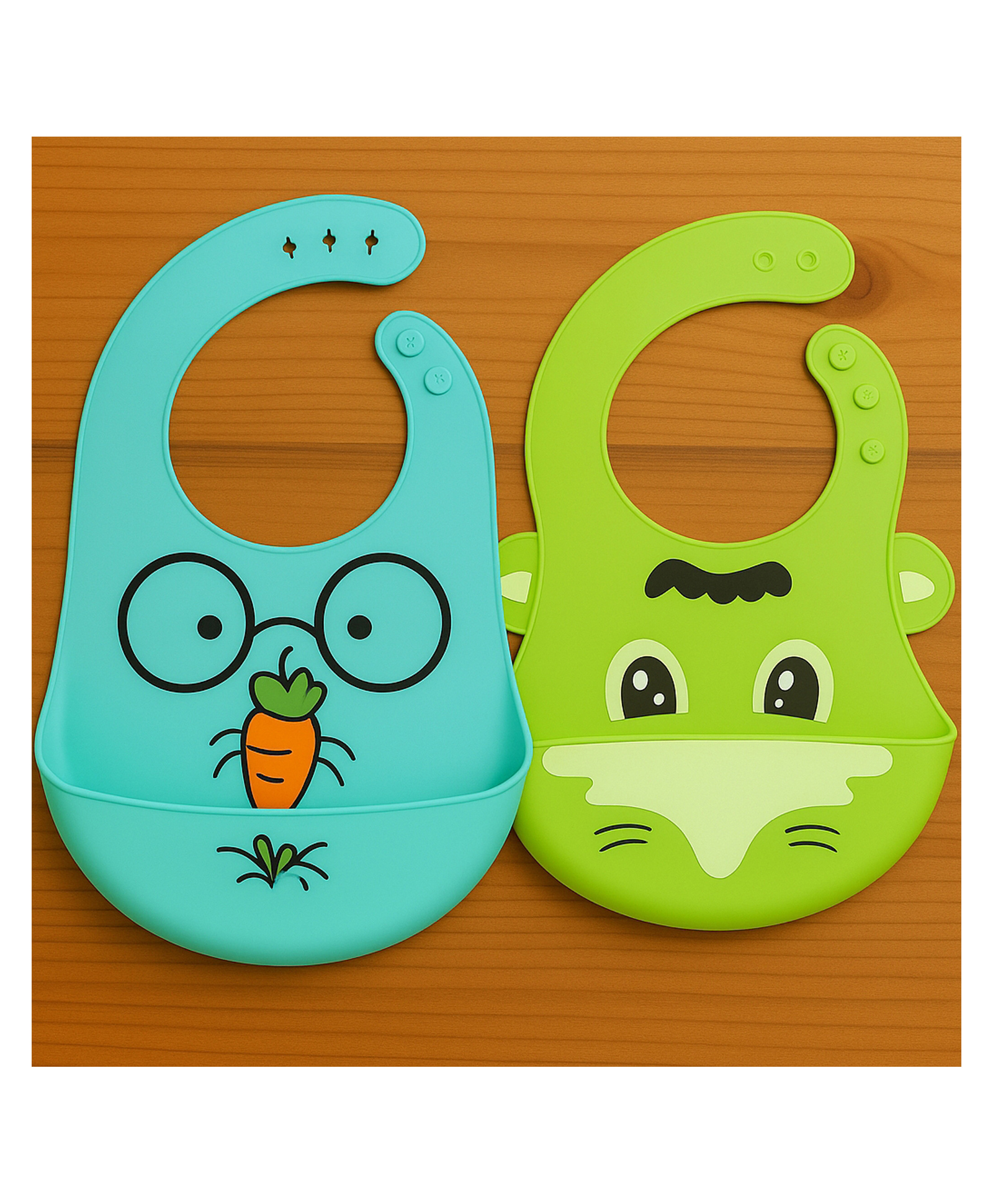 KIDS BASIC Soft Silicone Baby Bib with Food Pocket , Waterproof & Adjustable - Mustard & Dark Pink (Pack of 2)-image-17