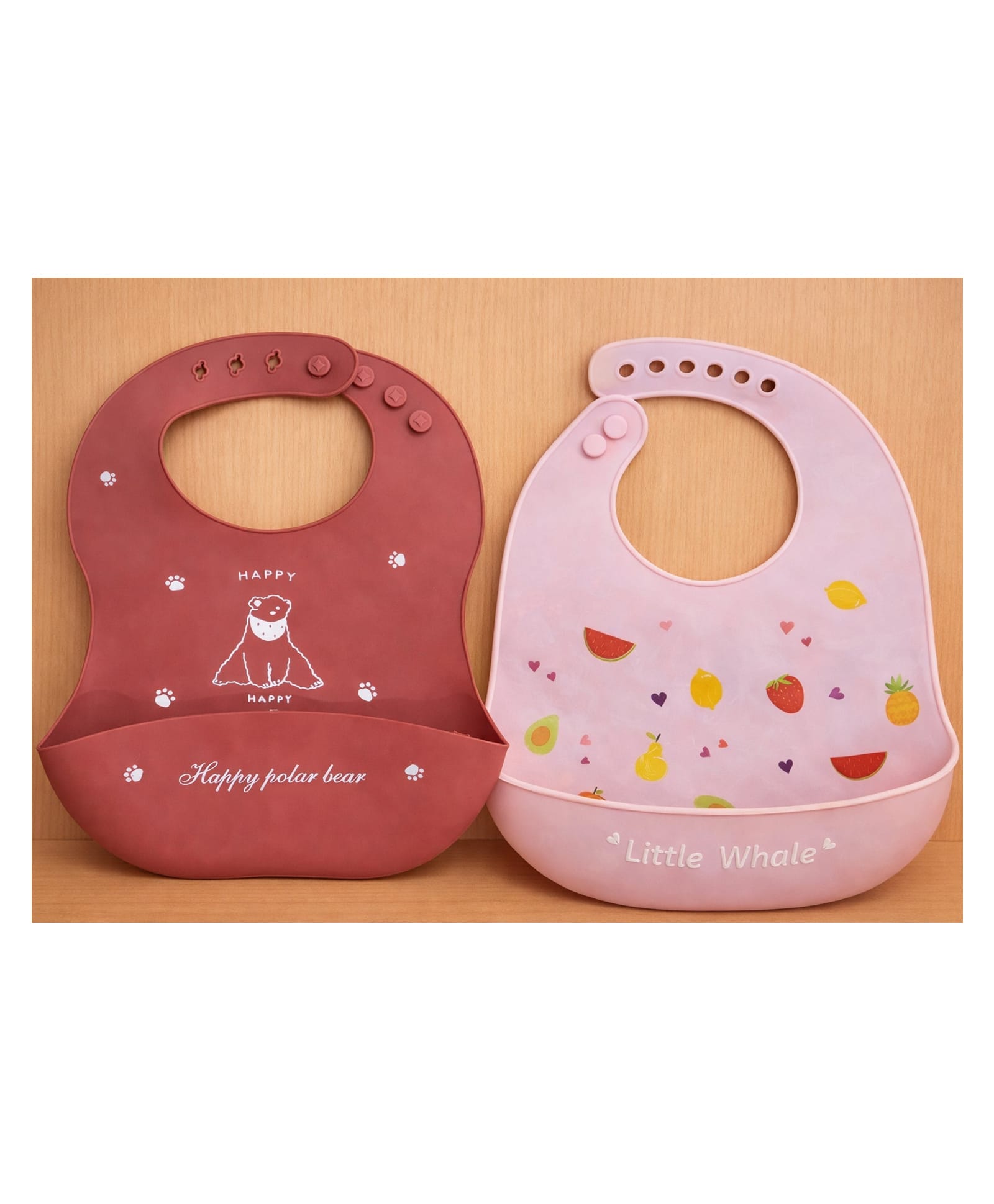 KIDS BASIC Soft Silicone Baby Bib with Food Pocket , Waterproof & Adjustable - Blue Kitty & Blue Whale (Pack of 2)-image-3
