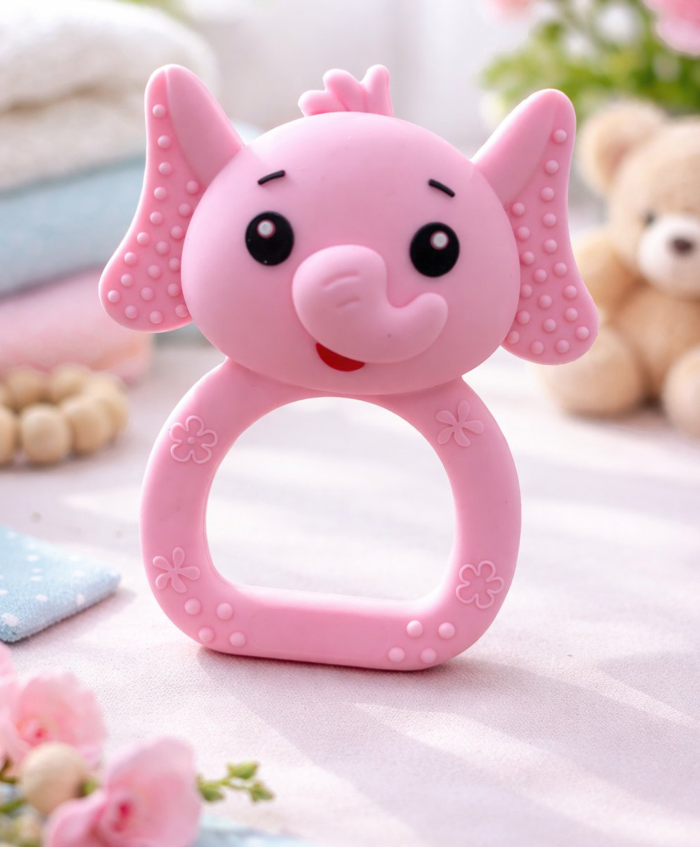 KIDS BASIC Cute Animal Rattle Teether for Babies,Soft Silicone, BPA-Free - Pink-picture-22