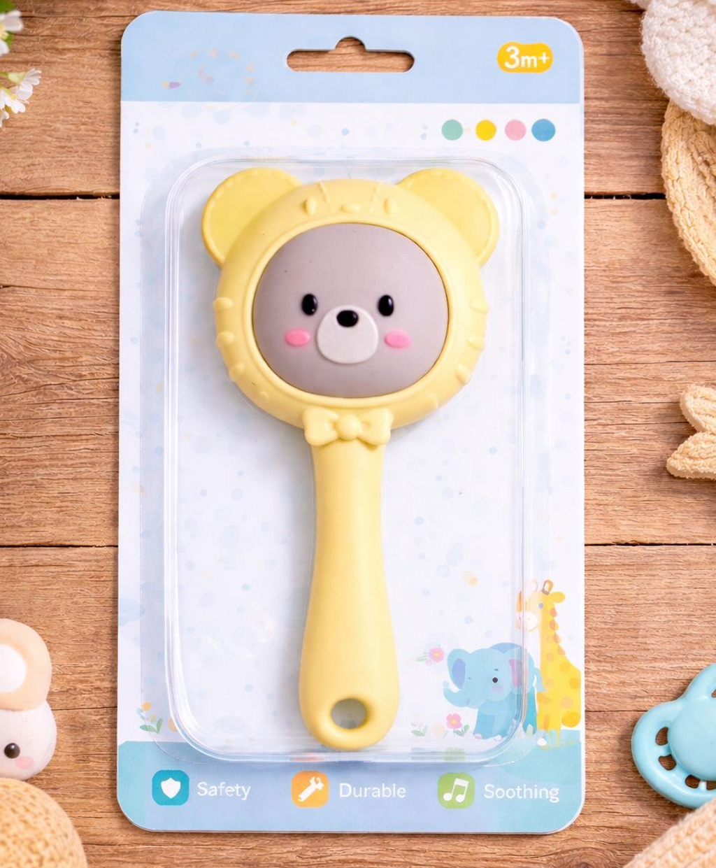 KIDS BASIC Cute Animal Rattle Teether for Babies,Soft Silicone, BPA-Free - Yellow-picture-21