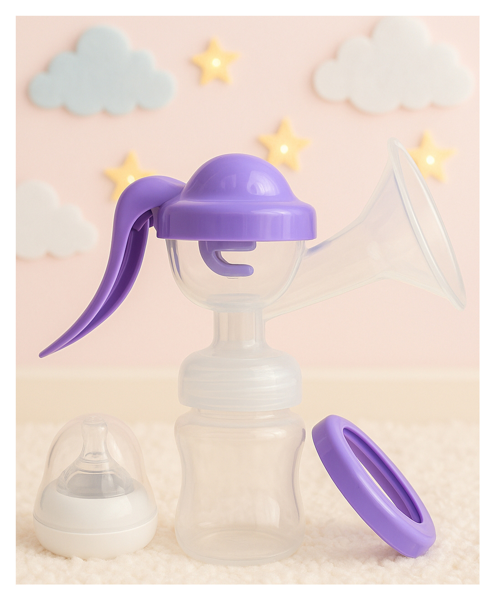 KIDS BASIC Manual Breast Pump with Comfort Grip Handle Breast Pump Flexible Silicone Massage Cushion & Ergonomic-image-44