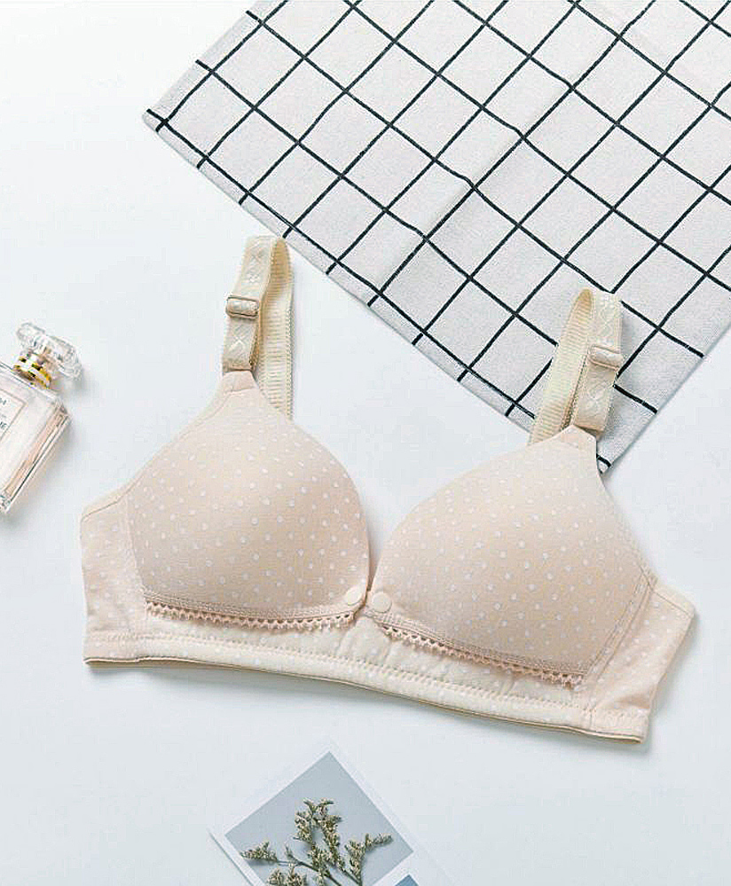 Bella Mama Front Button Nursing Padded Bra With Polka Dots Print - Beige-picture-14