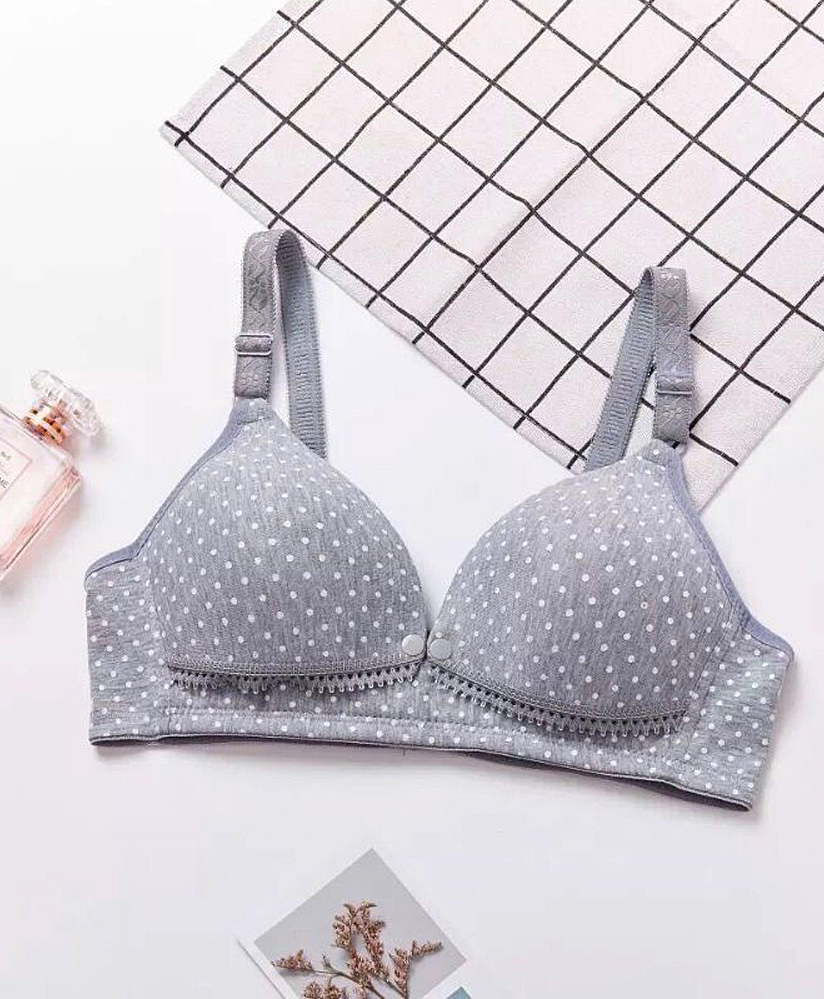 Bella Mama Front Button Nursing Padded Bra With Polka Dots Print - Grey-picture-22