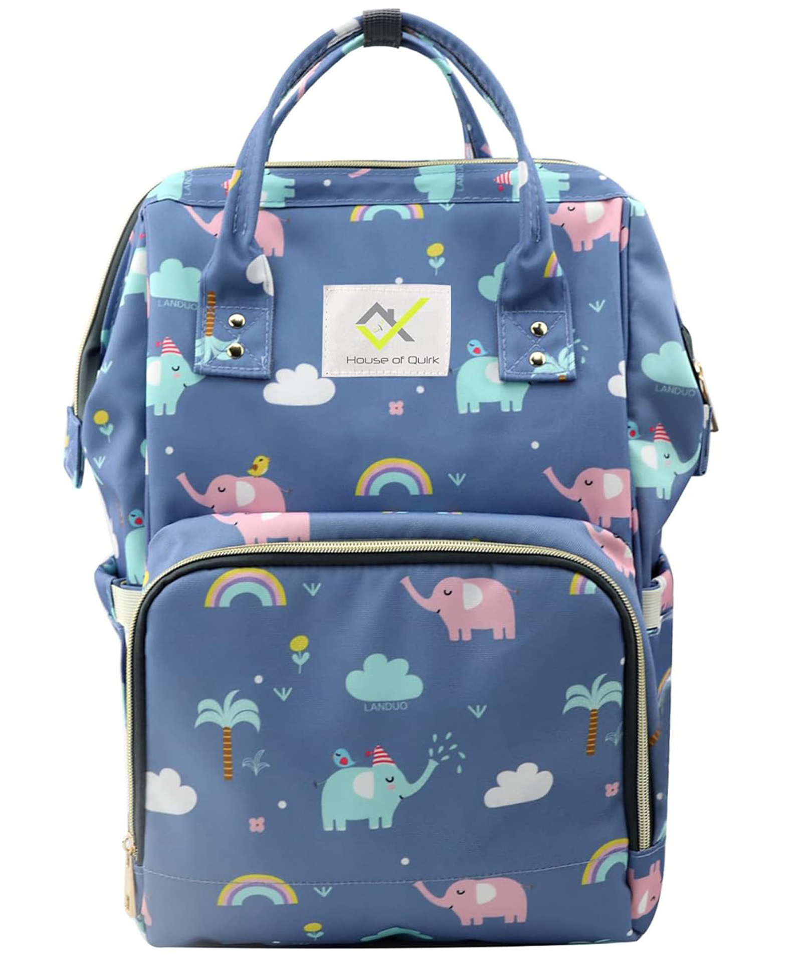 House of Quirk Baby Diaper Bag Maternity Backpack (Blue Elephant Printed)-image-42