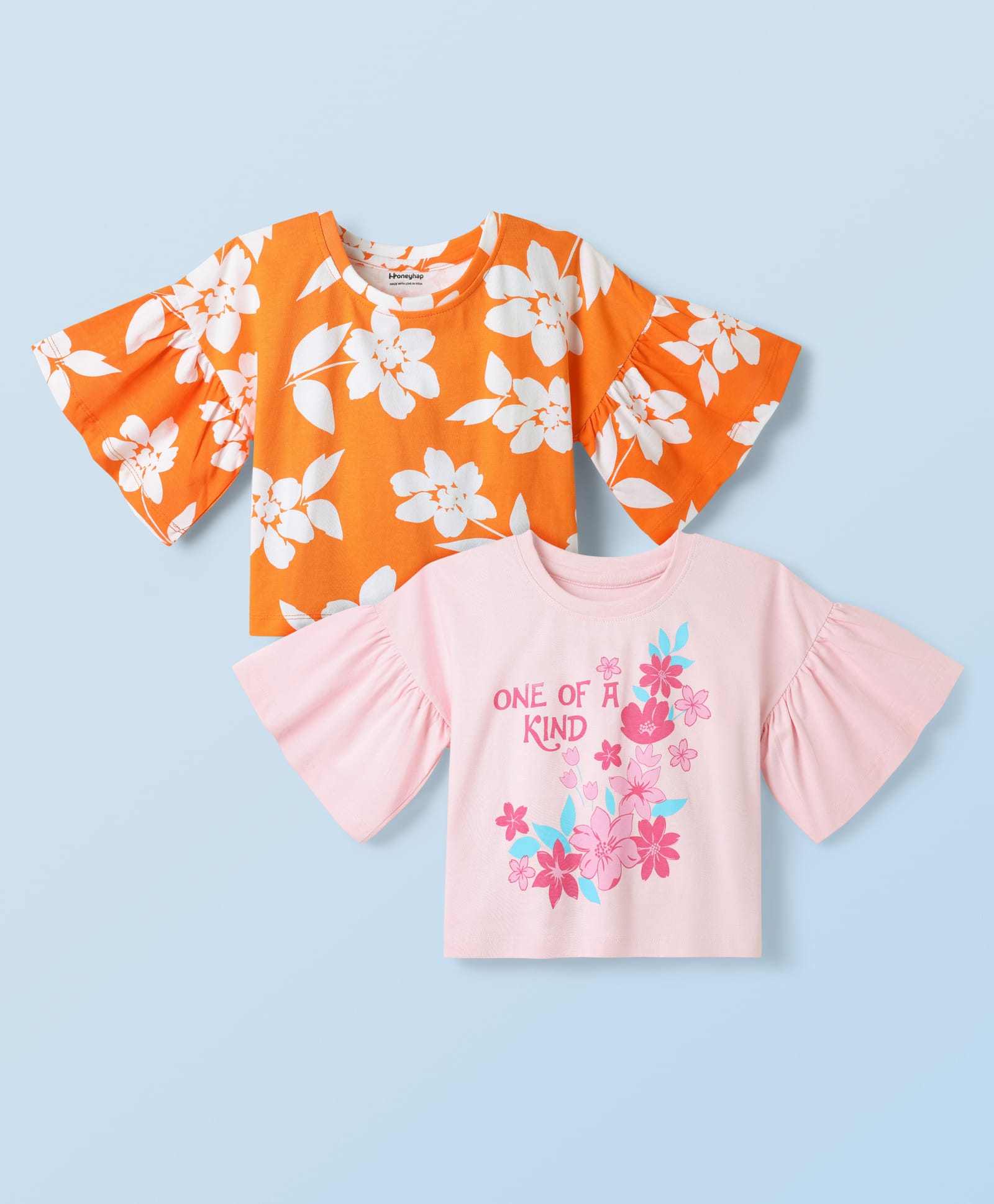 Honeyhap 100% Premium Cotton Bio Finish Half Sleeves Oversized Tops with Floral Print Pack of 2 - Scarlet Bliss & Pink A Boo-image-17