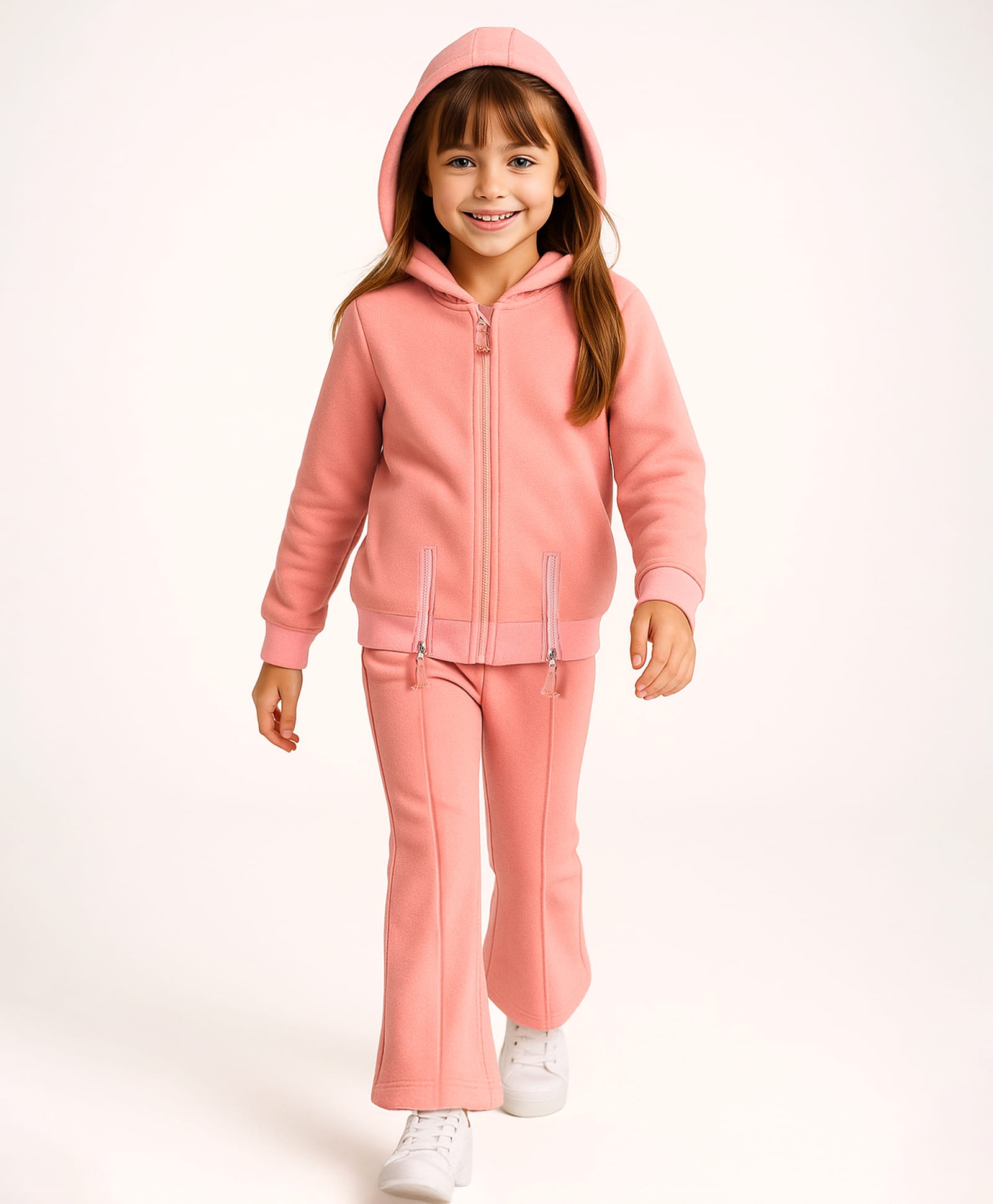 Mark & Mia Solid Colour Winter Wear Hooded Shirt & Pant Set - Pink-image-46