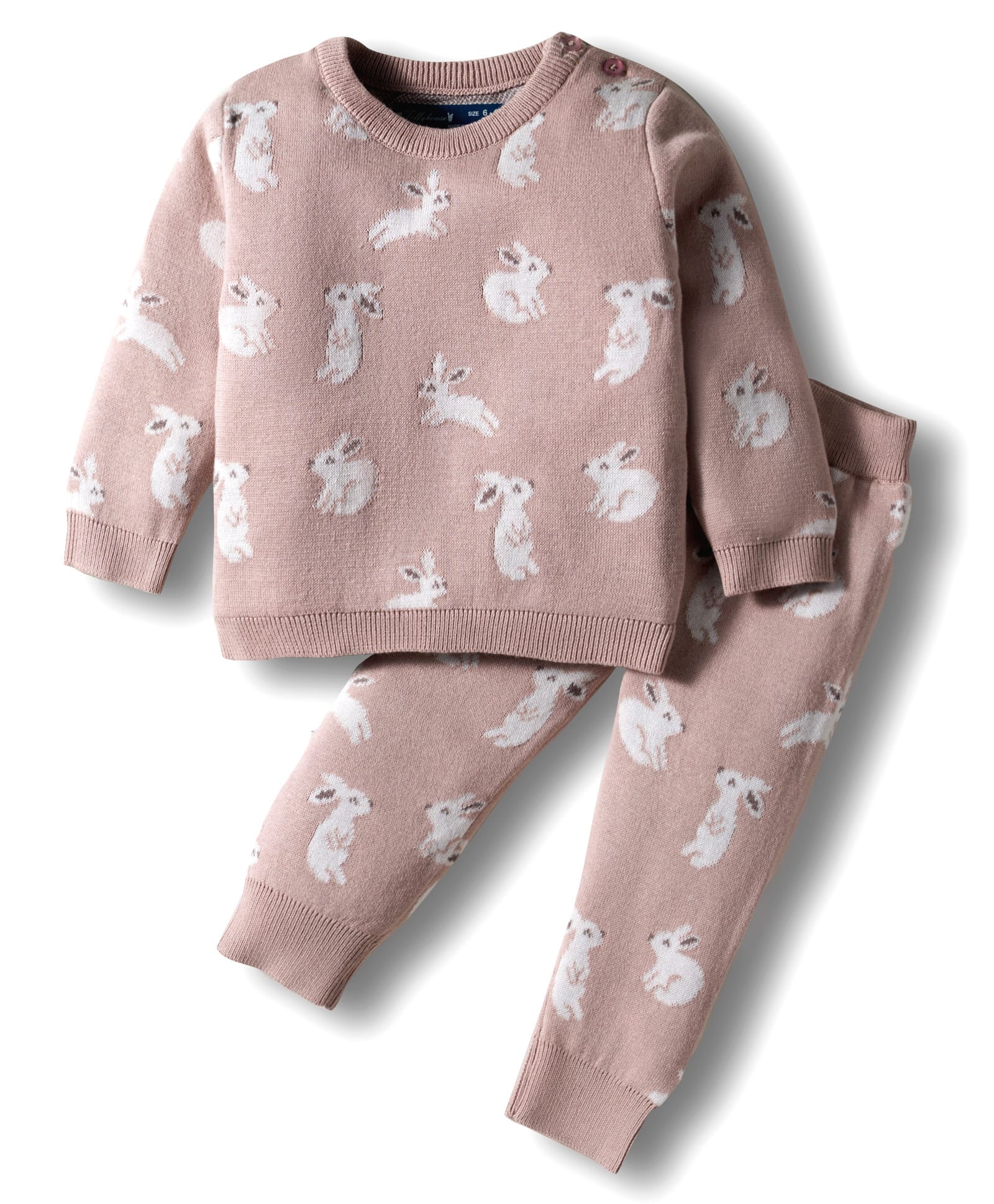 ToffyHouse Cotton Sweater Knit Full Sleeves Winter Wear Co-Ord Set With Bunny Print - Rose Gold-image-21