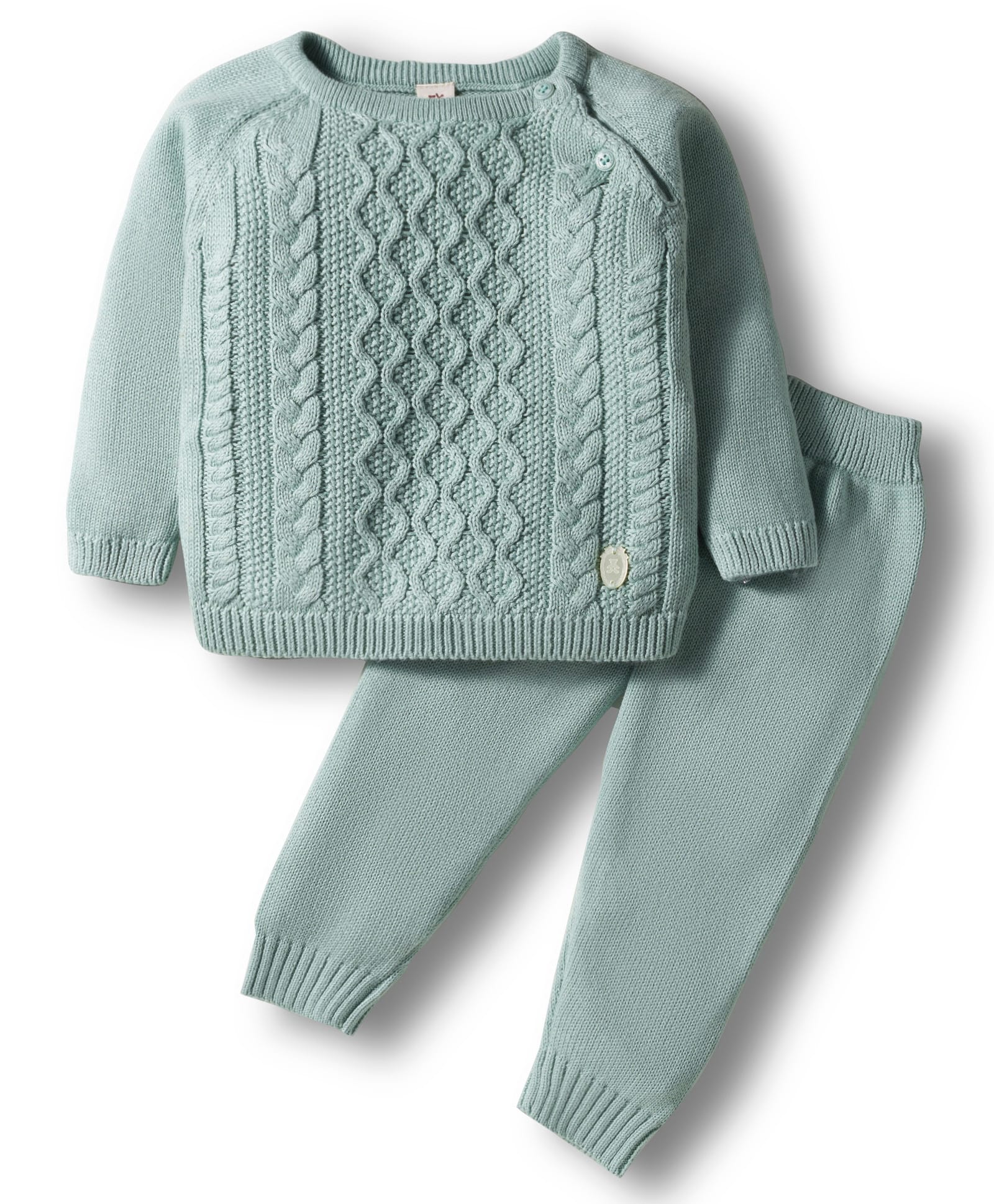ToffyHouse Knit Full Raglan Sleeves Pullover Sweater Set With Cable Knit Design - Light Green-image-13