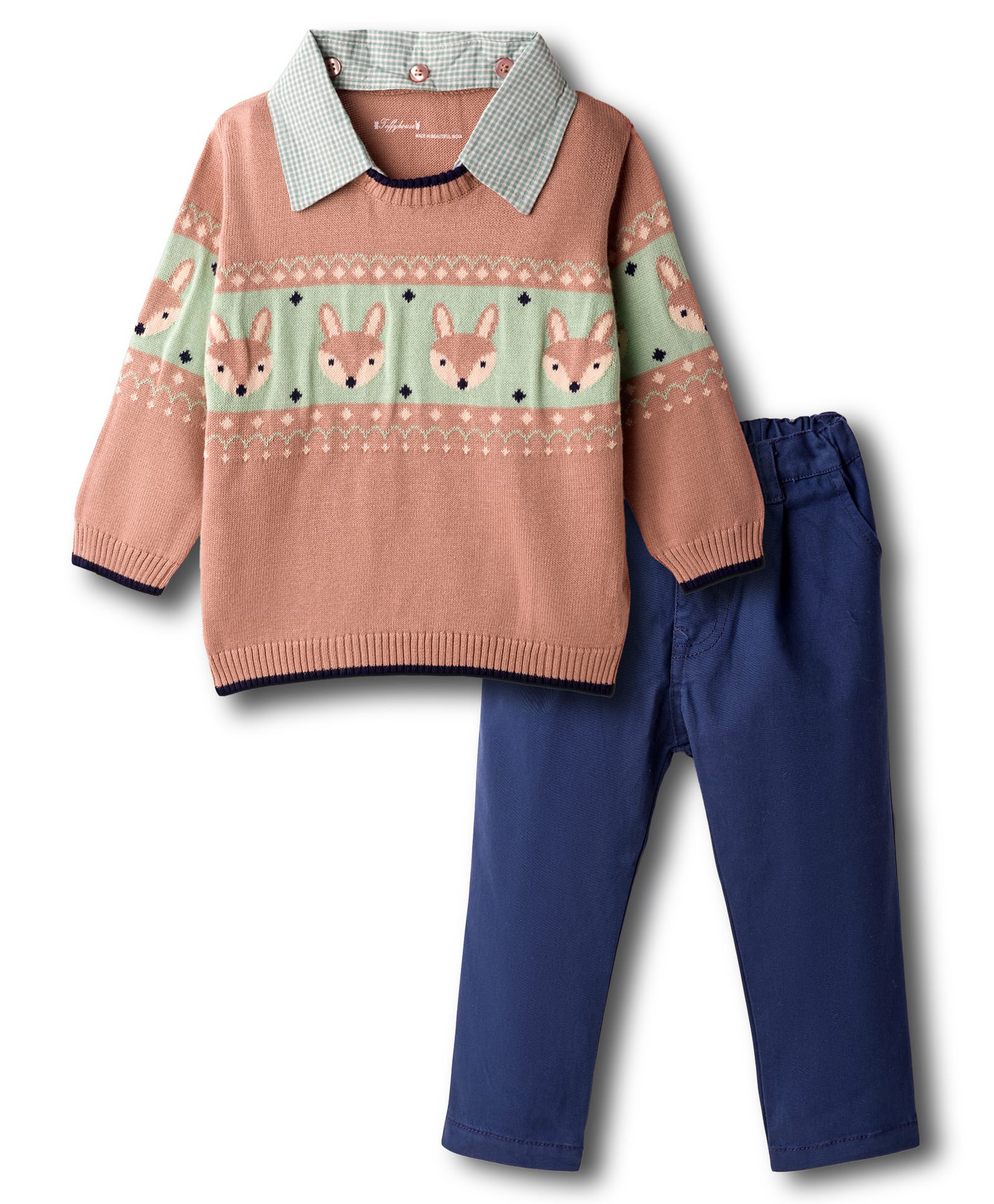 ToffyHouse Cotton Knit Full Sleeves Winter Wear Suit With Fox Design - Navy Blue-image-8