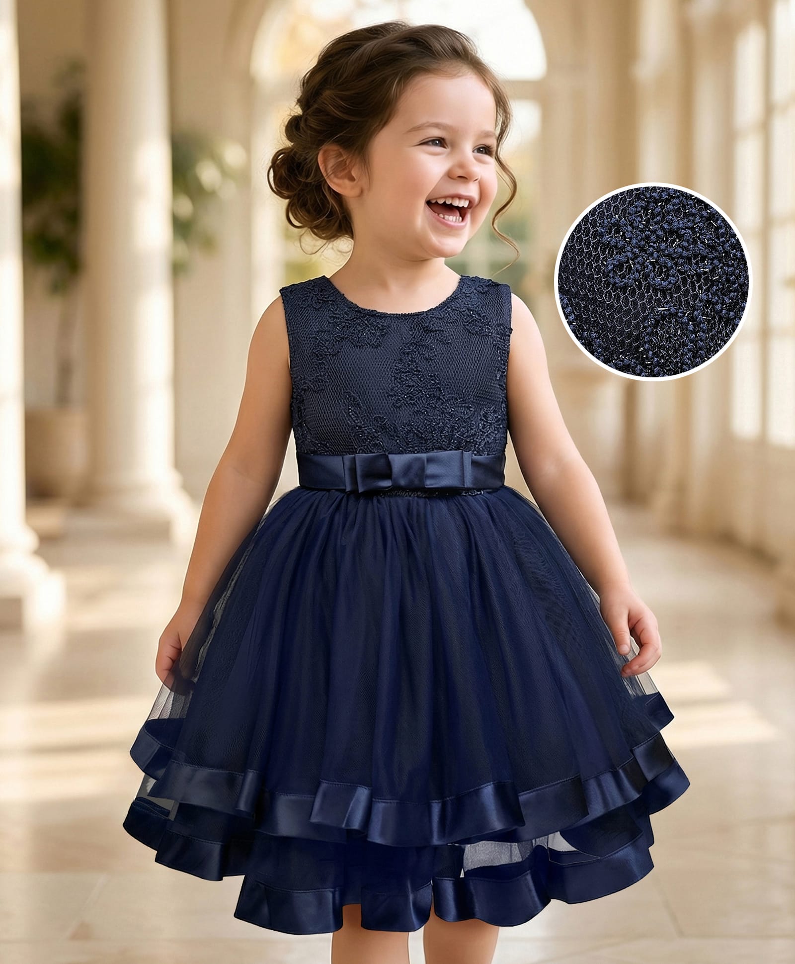 Mark & Mia Woven Sleeveless Party Dress With Floral Embroidery - Navy Blue-image-28