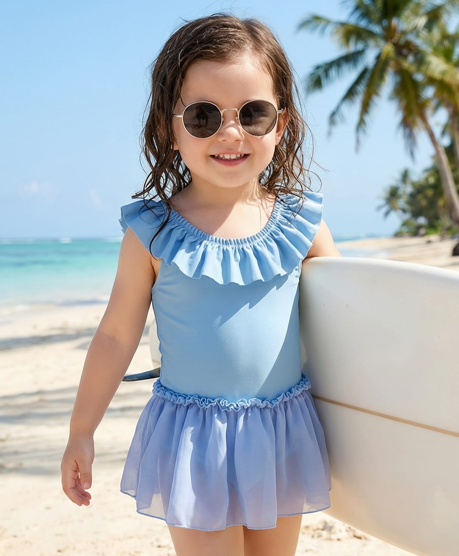 Babyhug Sleeveless Solid Colour Frock Swimsuit - Light Blue-image-26