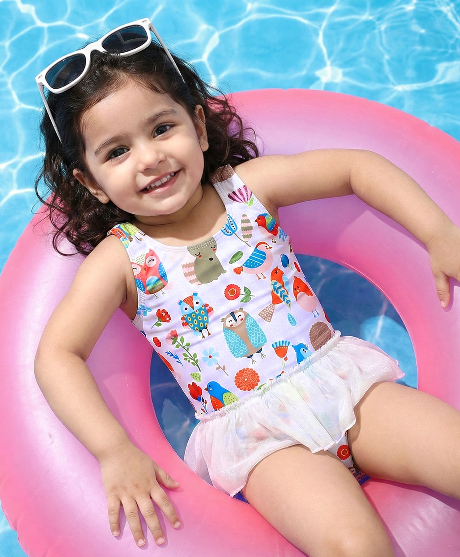 Babyhug Sleeveless Printed Frock Swimsuit -White-image-20