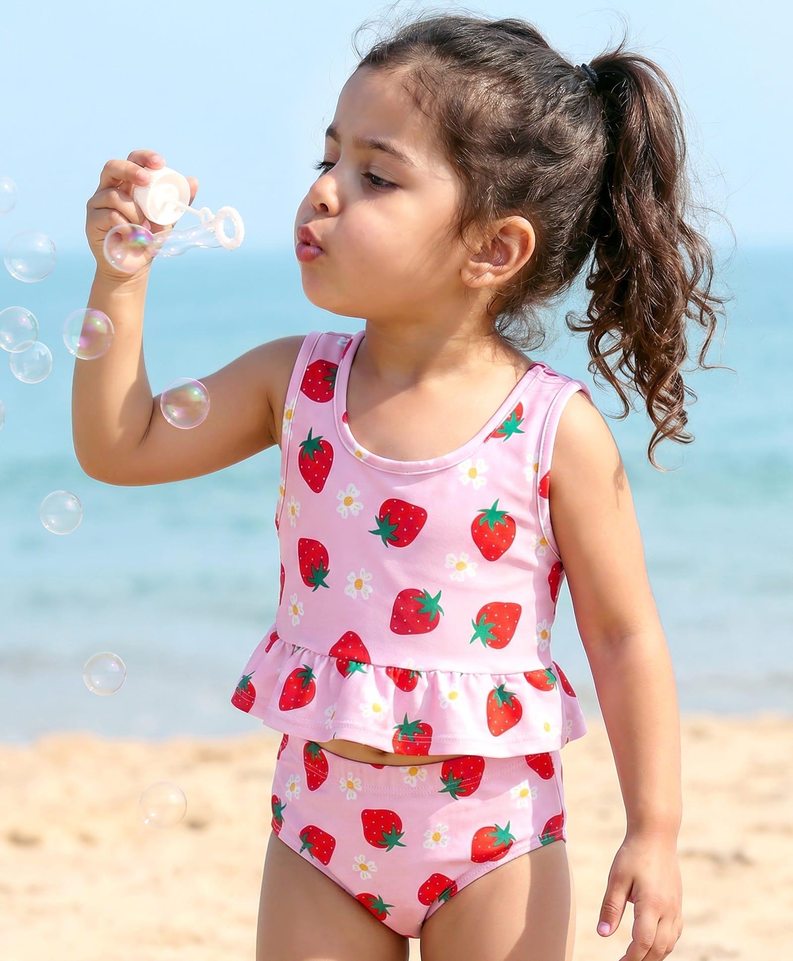 Babyhug Sleeveless Two Piece Swimsuit With Tropical Print - Pink-image-18