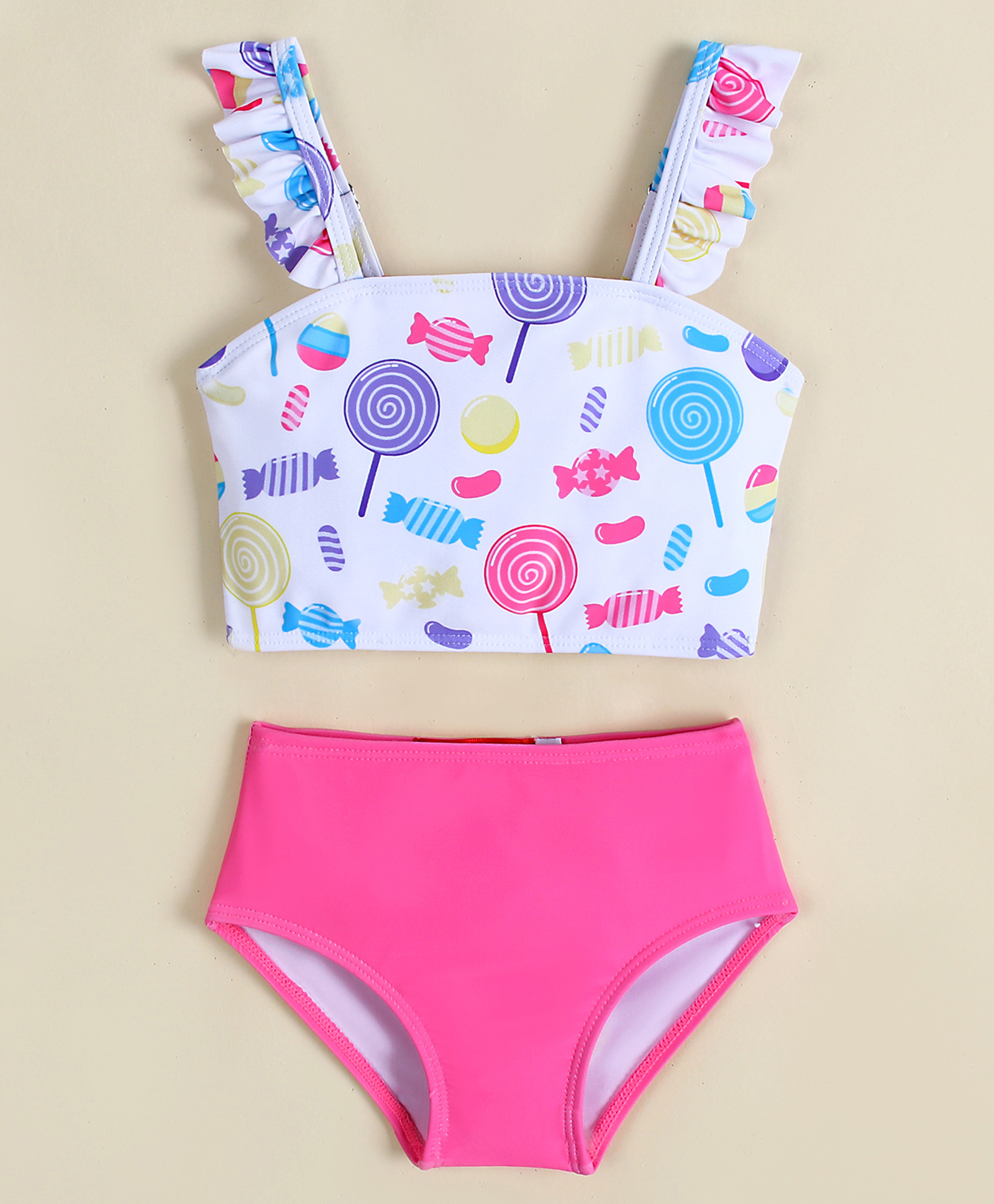Babyhug Sleeveless Two Piece Swimsuit With Candy Print - White