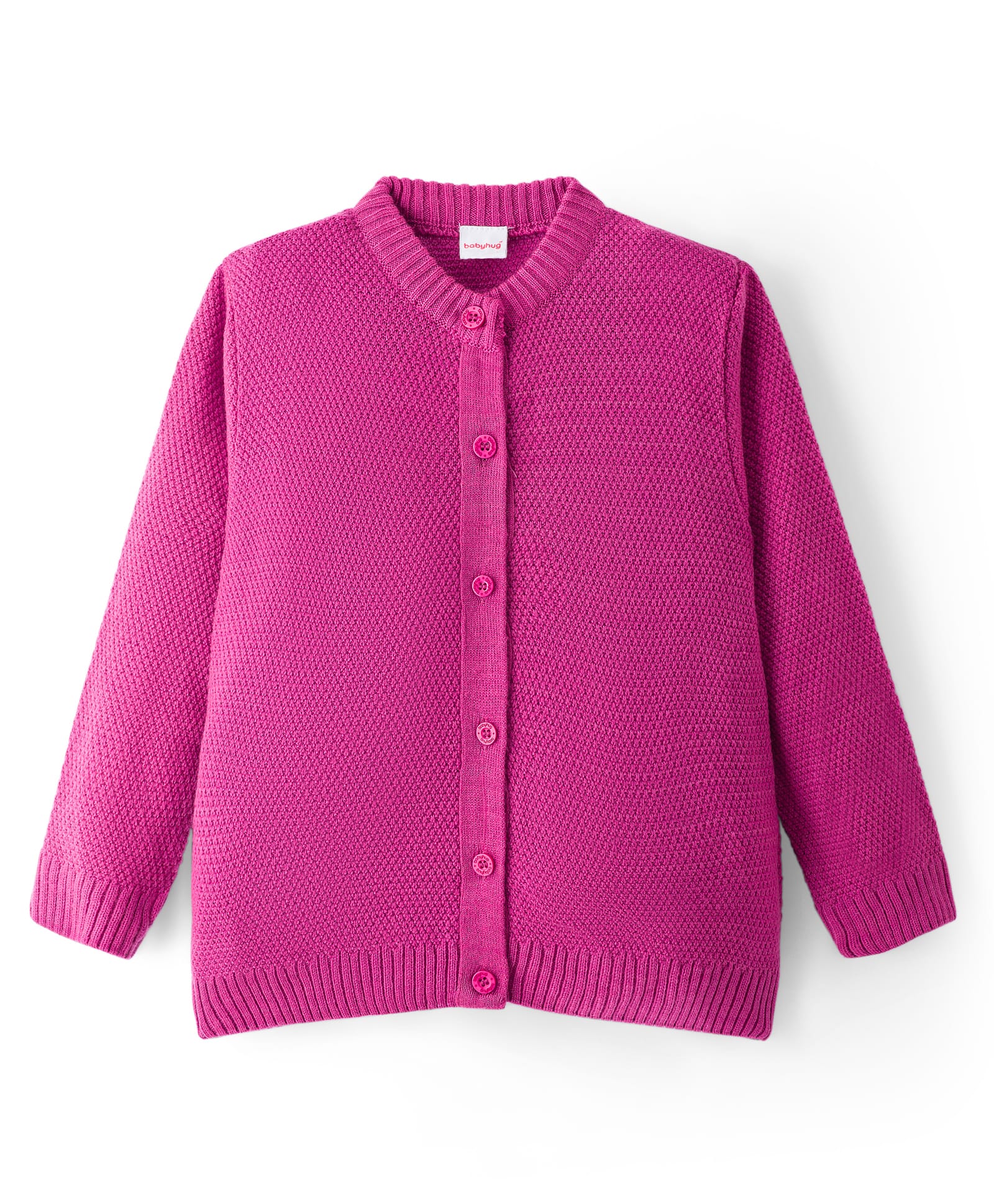 Babyhug Knit Full Sleeves Solid Color Front Open Sweater - Pink-image-19