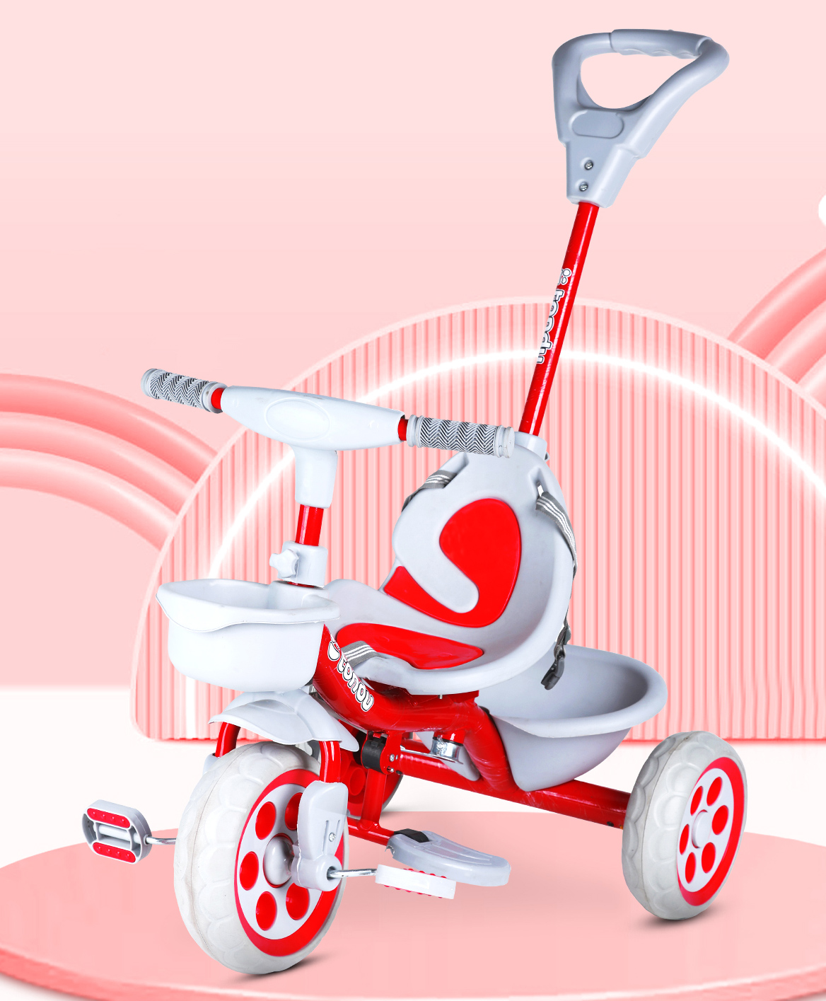 Tondu Kids Tricycle with Parental Control, Safety Belt, EVA Wheels & Storage - Toddler Trike (Red)-picture-14