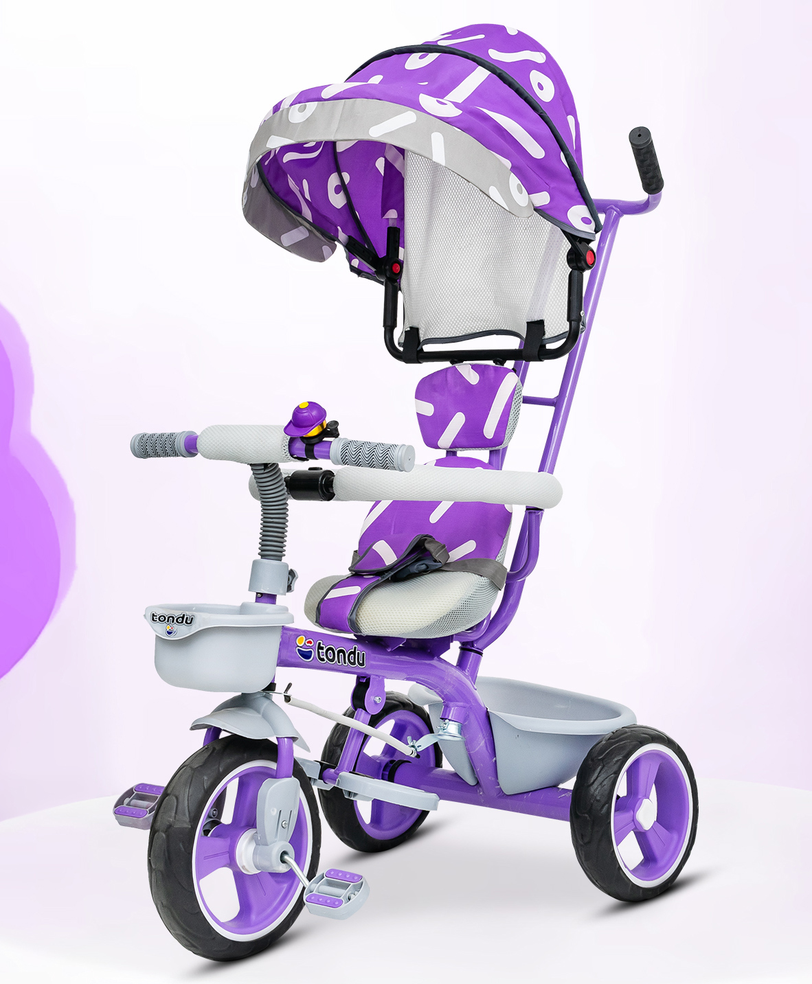 Tondu Kids Tricycle with Canopy, Parental Control, Cushion Seat & Storage - Toddler Trike with Bell & EVA Wheels (1.5-4 Years, Purple)-picture-19