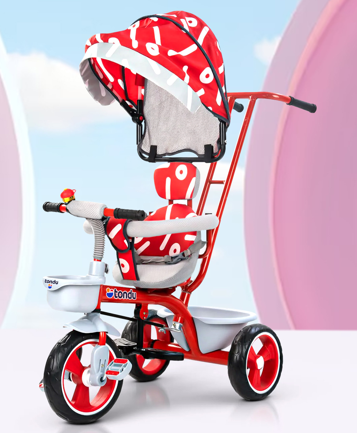 Tondu Kids Tricycle with Canopy, Parental Control, Cushion Seat & Storage - Toddler Trike with Bell & EVA Wheels (1.5-4 Years, Red)-picture-20