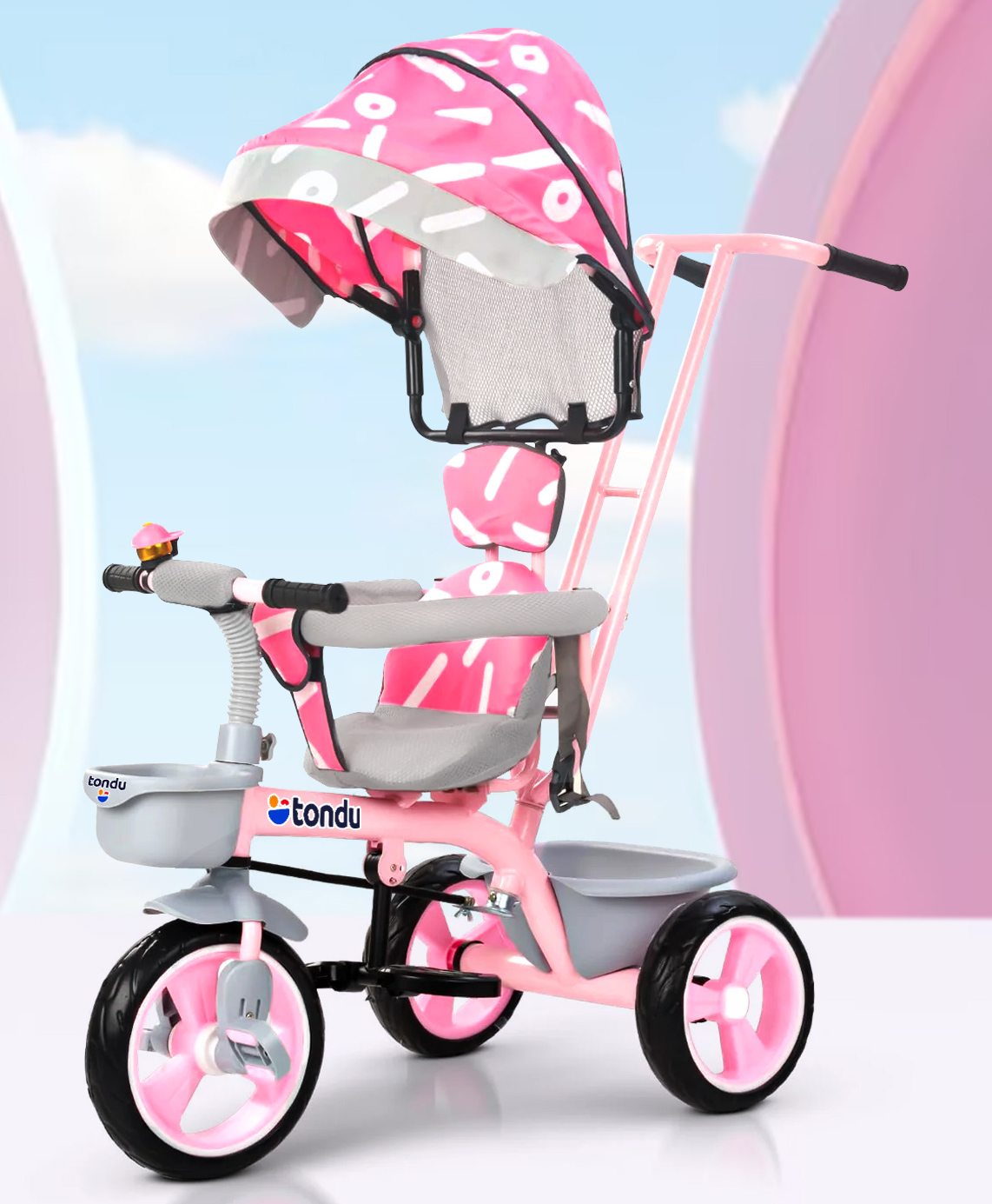 Tondu Kids Tricycle with Canopy, Parental Control, Cushion Seat & Storage - Toddler Trike with Bell & EVA Wheels (1.5-4 Years, Pink)-picture-21