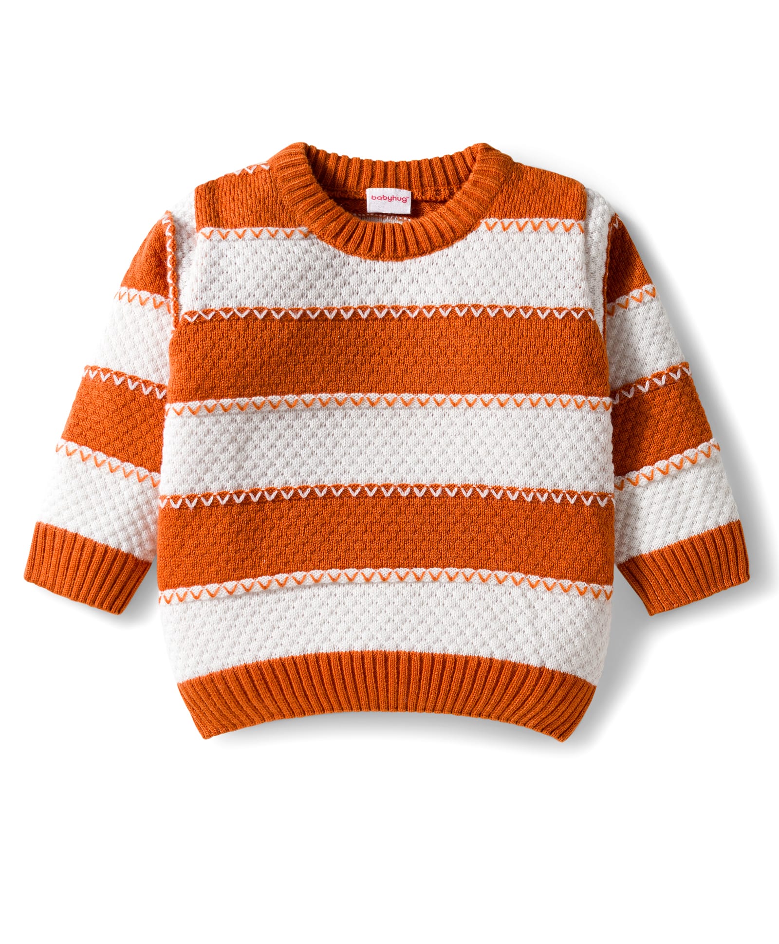 Babyhug Knit Full Sleeves Pullover Sweater with Color Block Stripe Design - Brown & White-picture-21