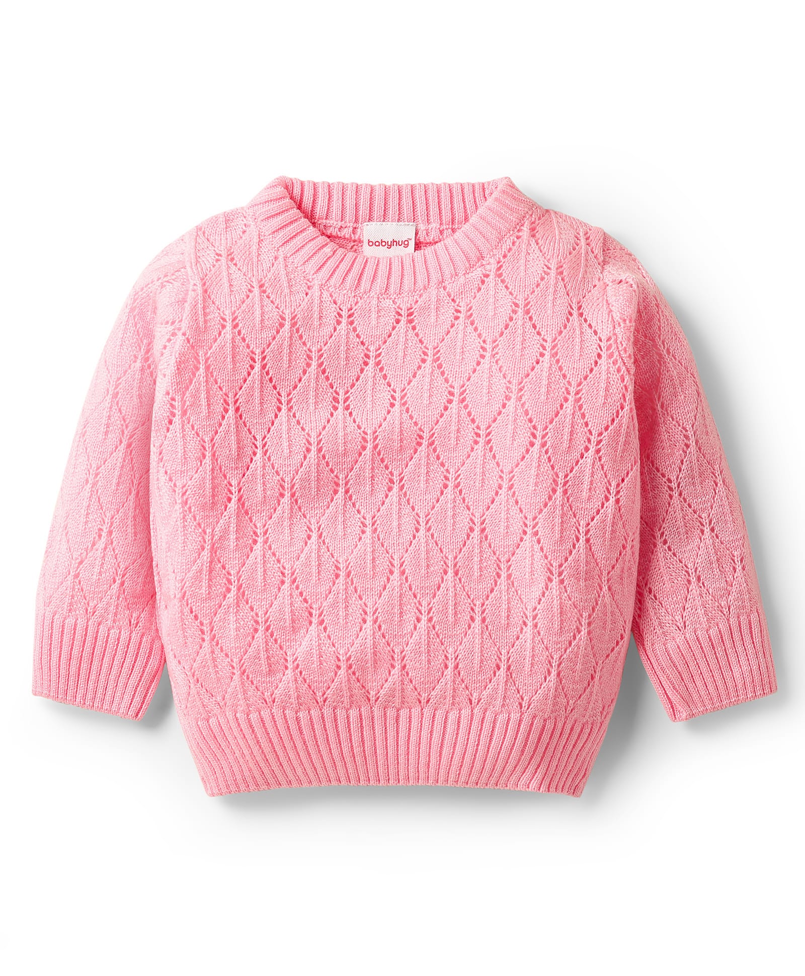 Babyhug Knit Full Sleeves Pullover Sweater with Design - Pink-image-8