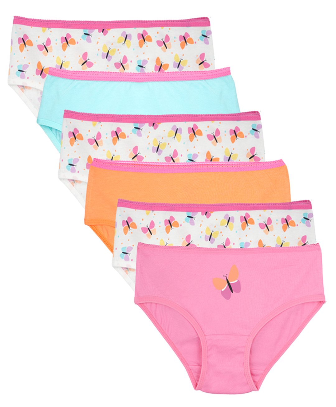 Charm n Cherish Cotton Pack Of 6 Solid & Butterflies Printed Panties - Pink Orange & Blue-image-30