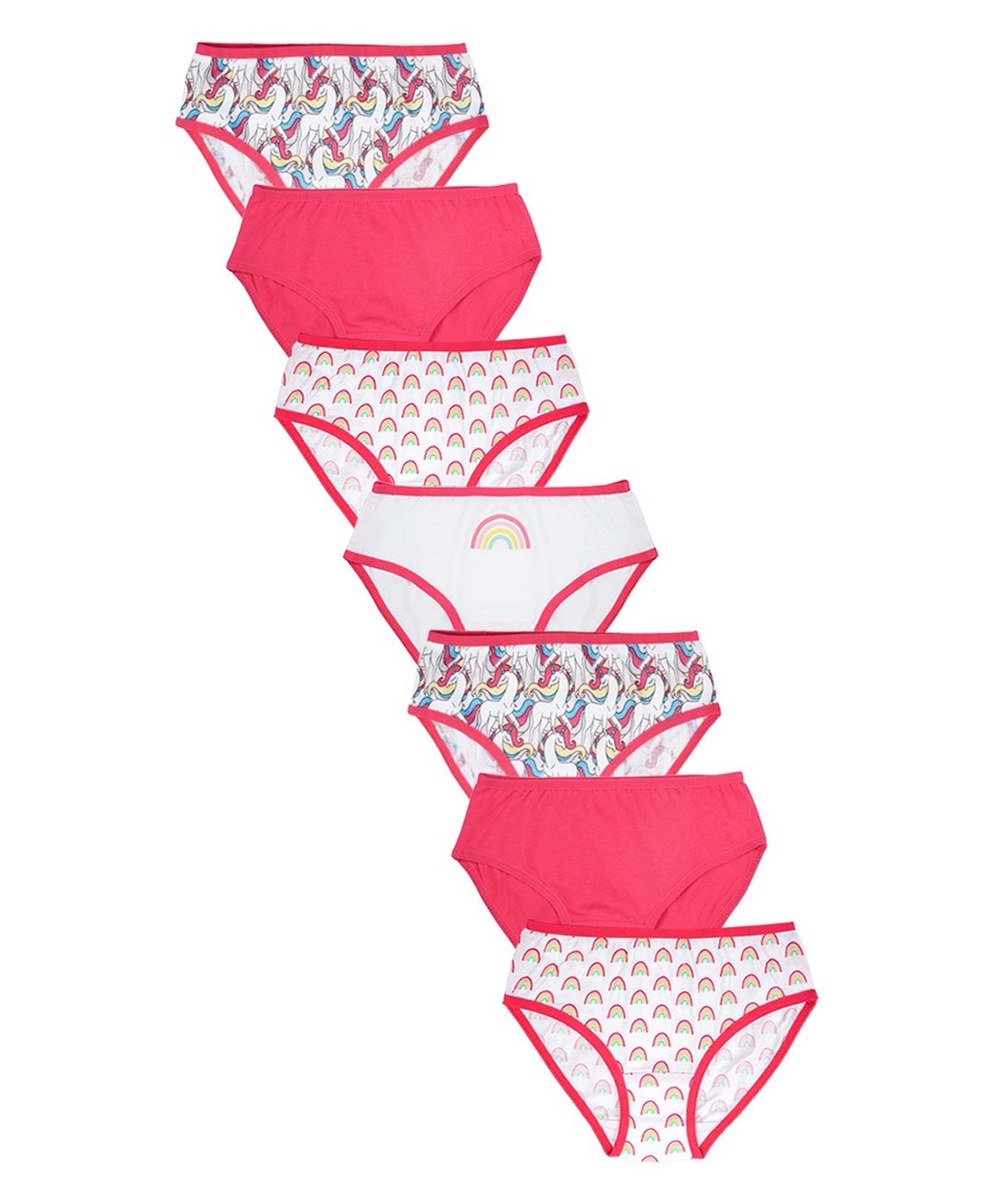 Charm n Cherish Cotton Pack Of 7 Rainbow & Unicorn Printed Panties - White & Pink-picture-17